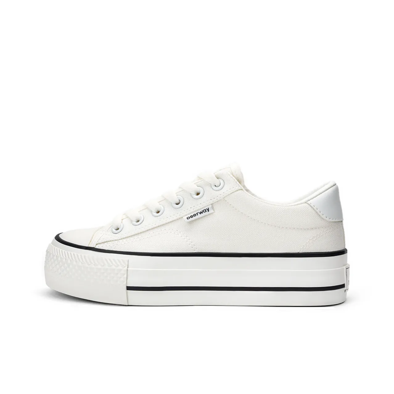 DEERWAY White Sneakers Lightweight Height Increasing Low Top Canvas Shoes Women's White