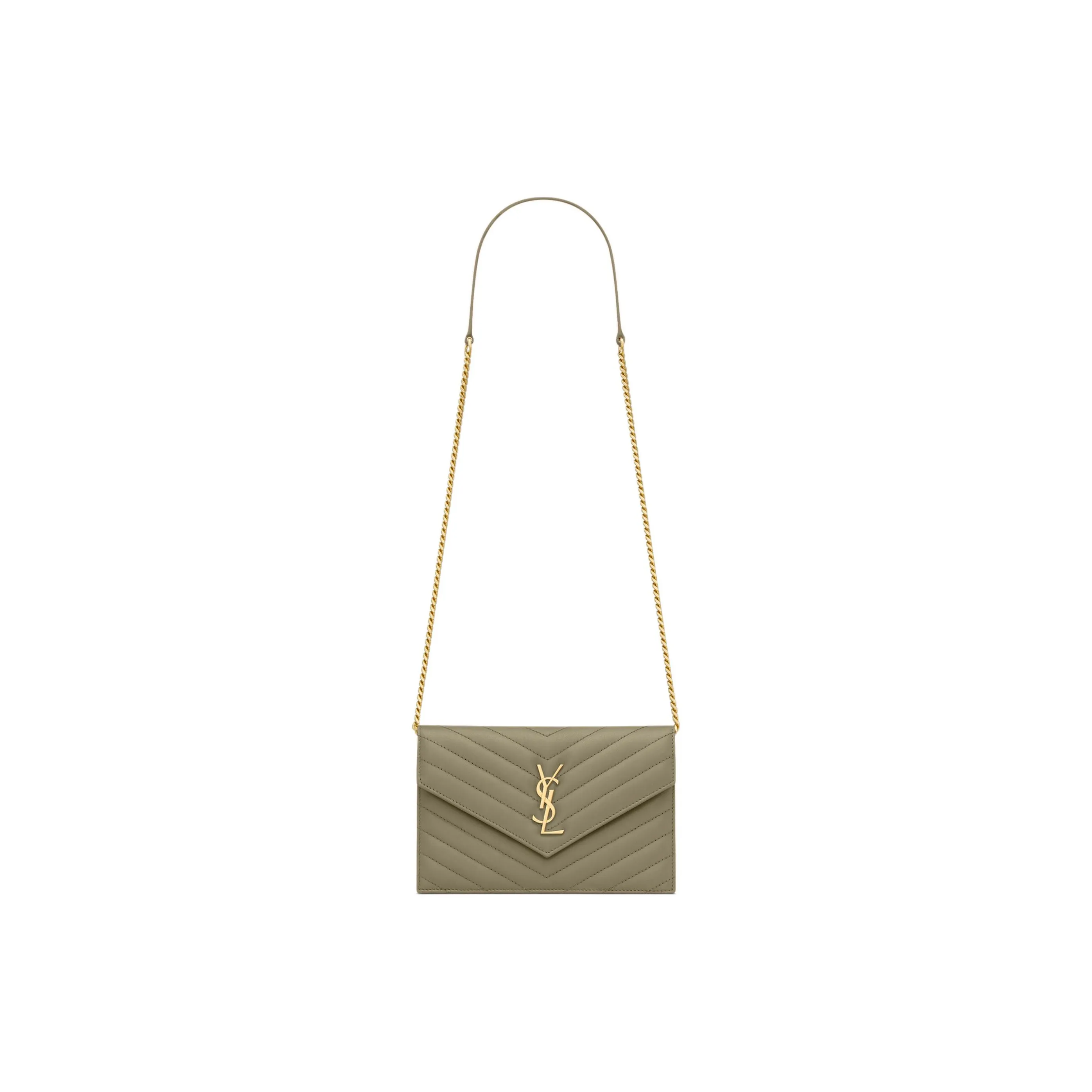 SAINT LAURENT CASSANDRE Sheepskin Crossbody Bag, Shoulder Bag Small Size Women's Deep Moss Green