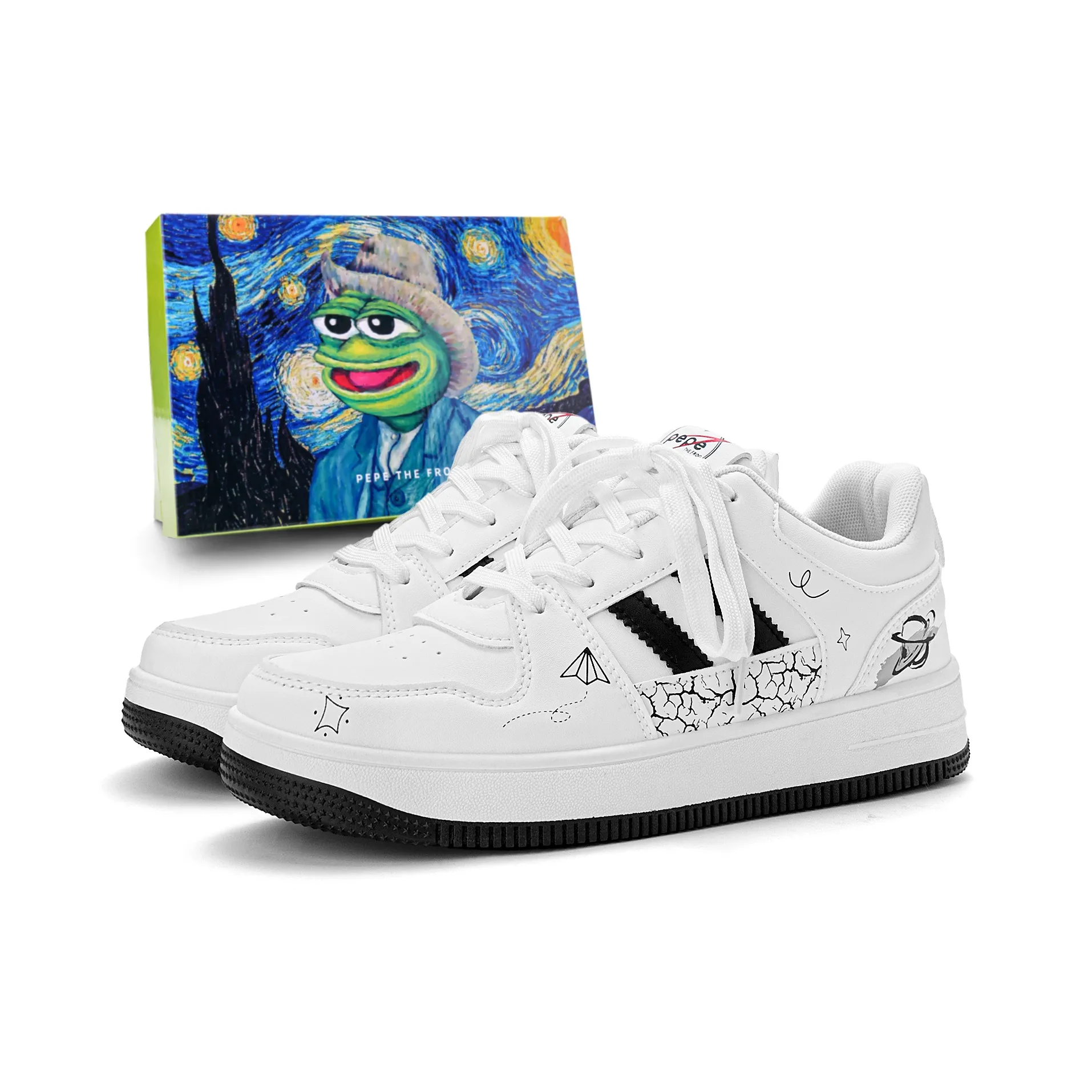 Pepe The Frog Skateboard Shoes Unisex Low Top Classic Black/White/Pink/Raw White