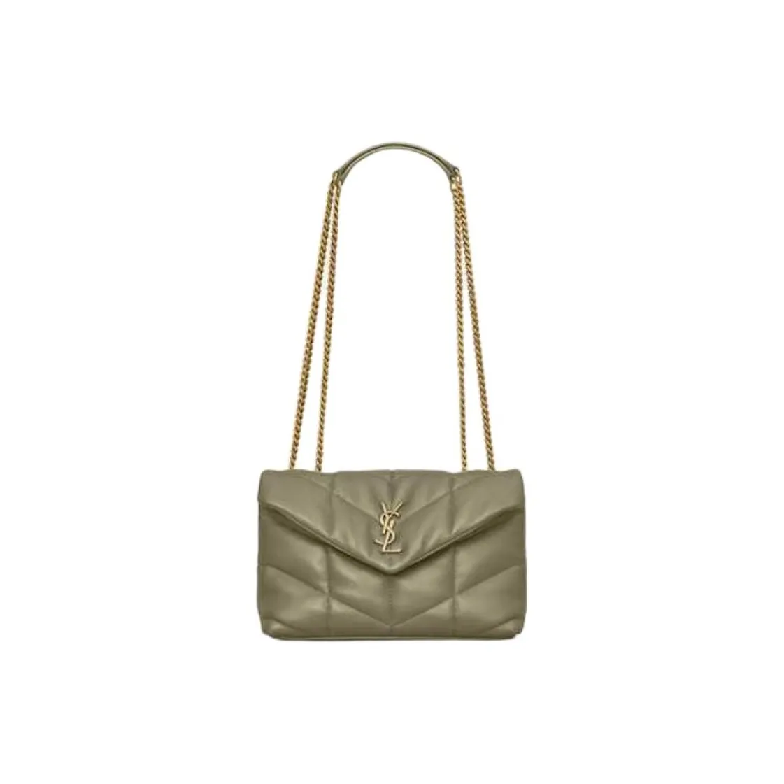 SAINT LAURENT PUFFER Sheepskin Shoulder Bag, Crossbody Bag Mini Women's Dark Moss Green