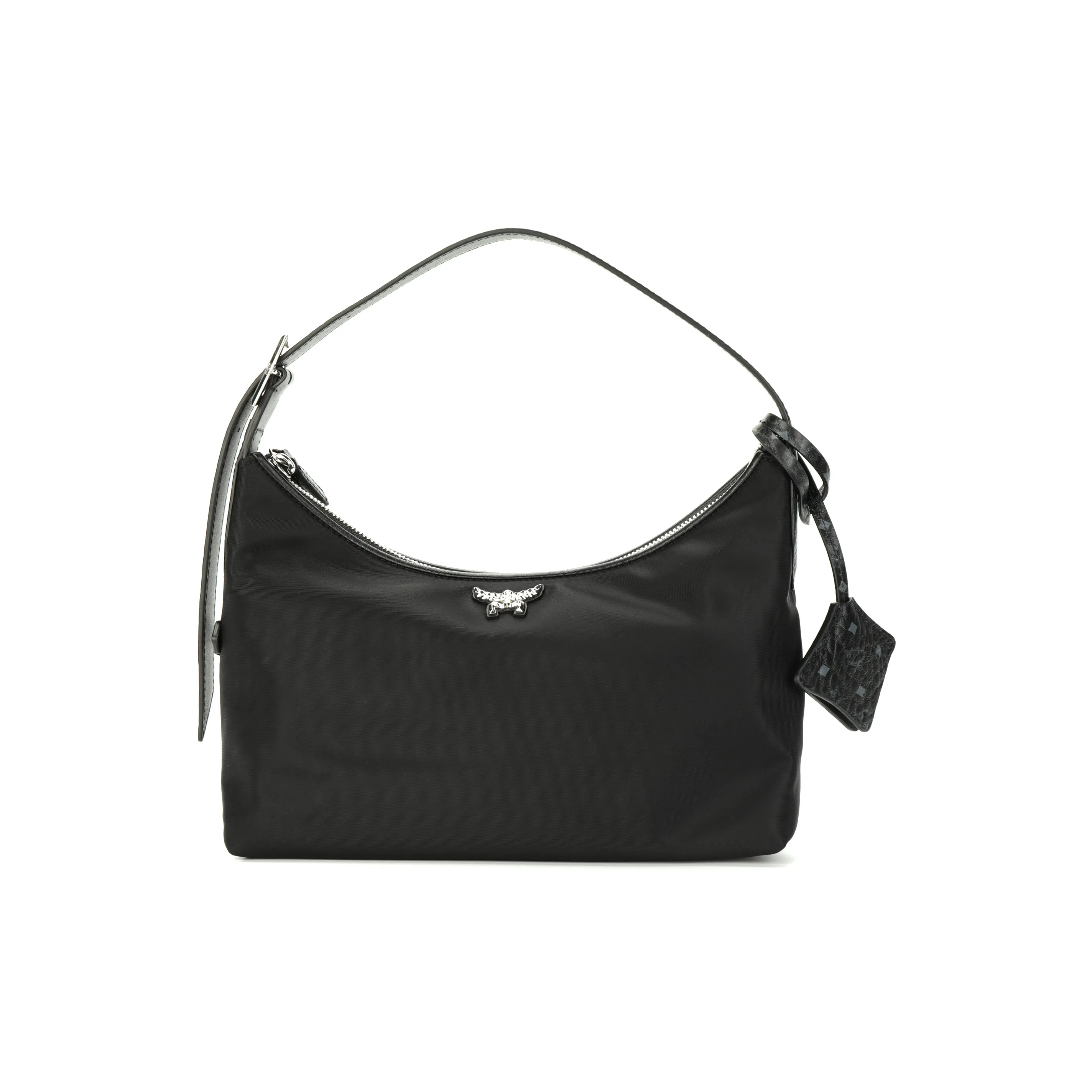 MCM Aren Recycled Nylon Crescent Bag Round Crown Shoulder Bag Small Size Women's Black