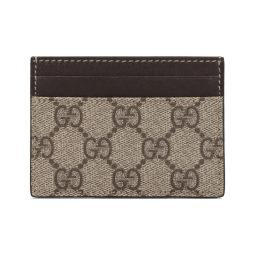 GUCCI Canvas With Leather Card Clip Card Holder Men's Ebony
