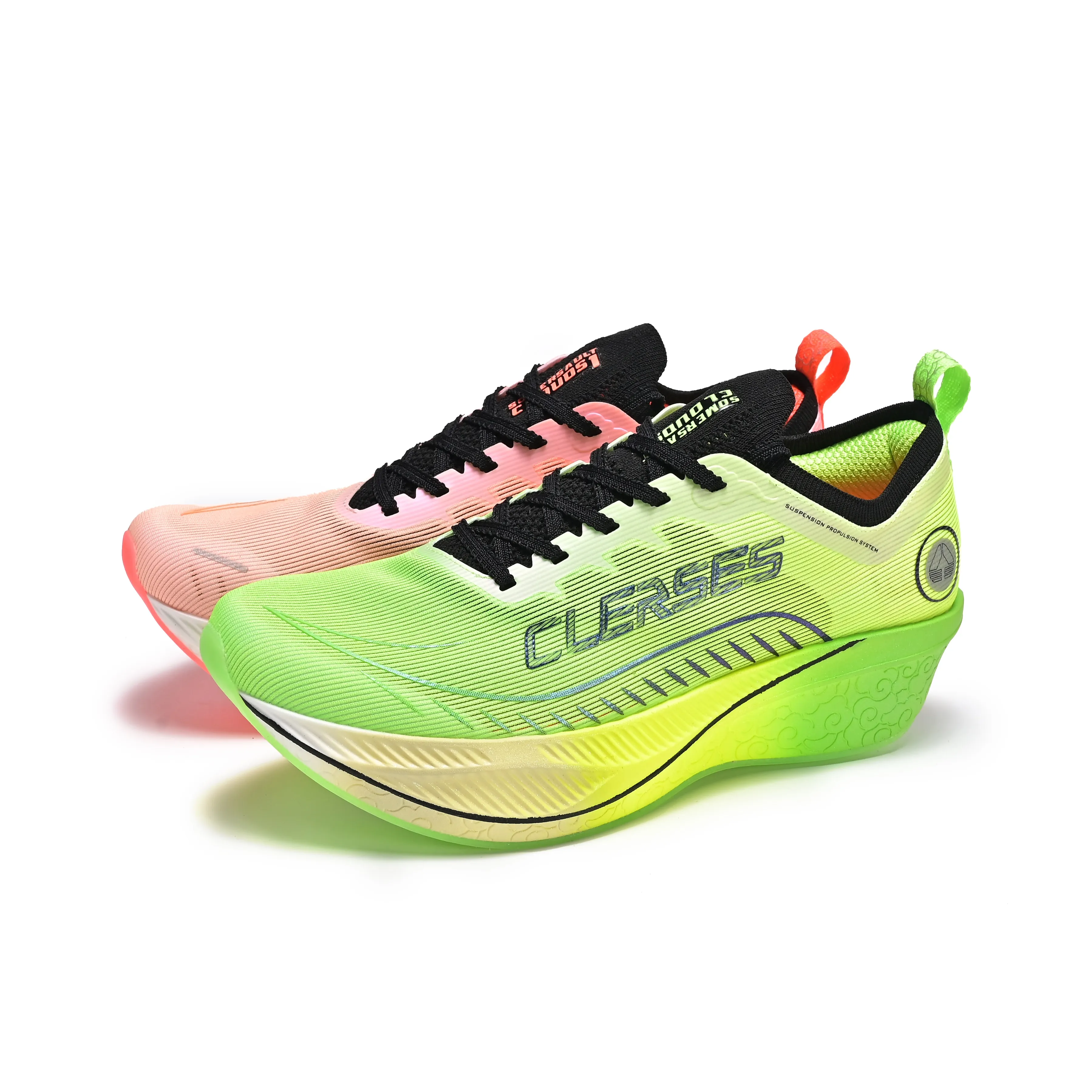 CIERSES Shock Absorbers With Slip Resistant Features Low Top Casual Running Shoes Unisex Green Pink Mismatched