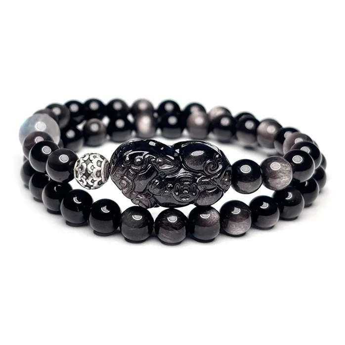 MOUNTAINS AND MANS Obsidian New Chinese Style Stackable Good Luck Beaded Bracelet Men's