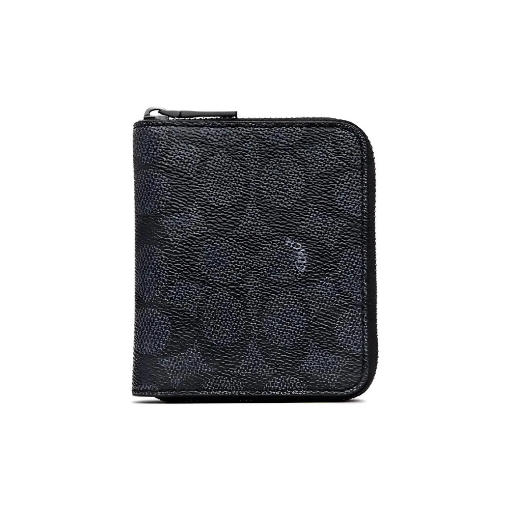COACH Accordion Zip Leather PVC Wallet Trumpets Men's Charcoal Black Monogram