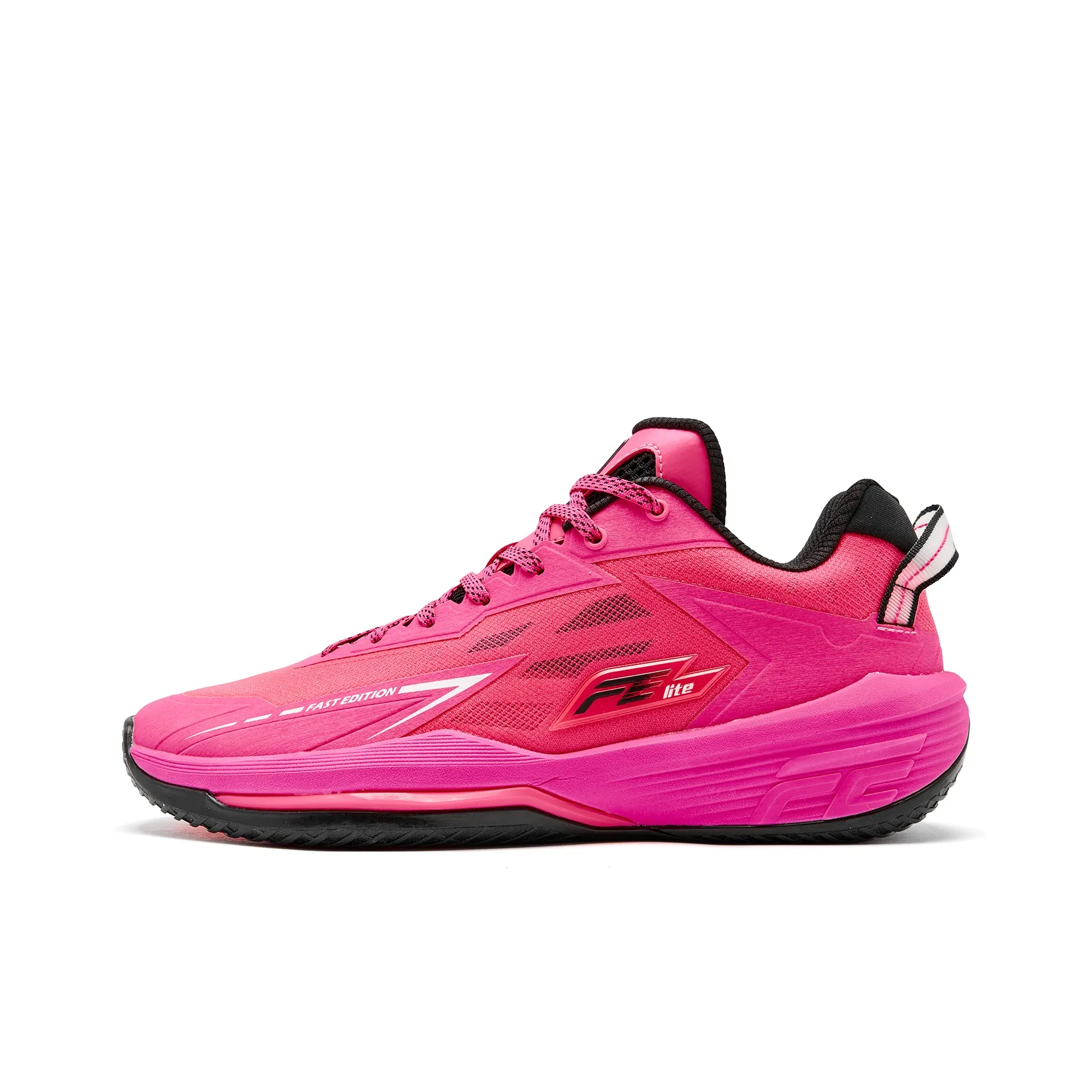 QIAODAN FETEAM Cushioned Slip Resistant Abrasion Resistant Low Top Basketball Shoes Men's Neon Pink Black