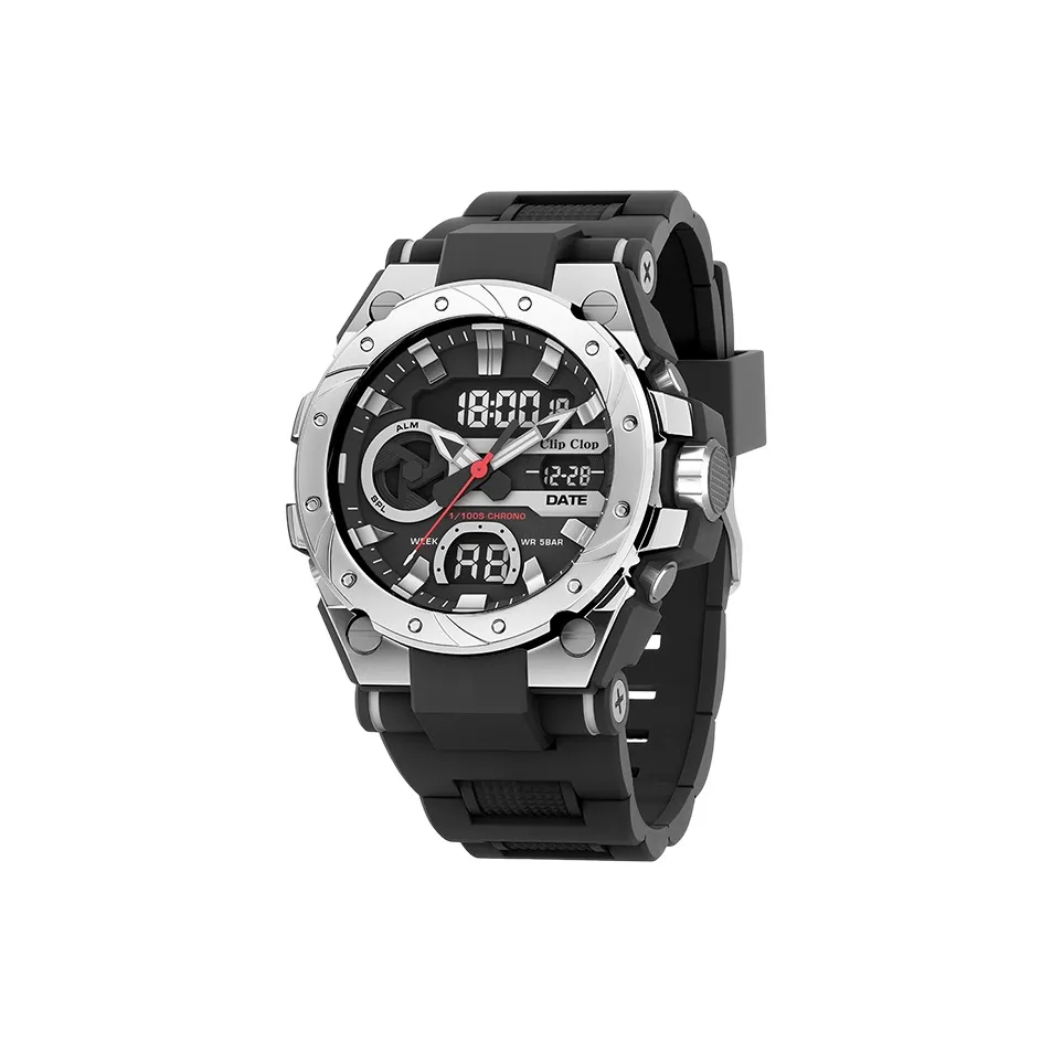 Clip Clop Спортивные часы Кварцевый механизм Ремешок из ПУ (полиуретан) Унисекс Черный циферблат