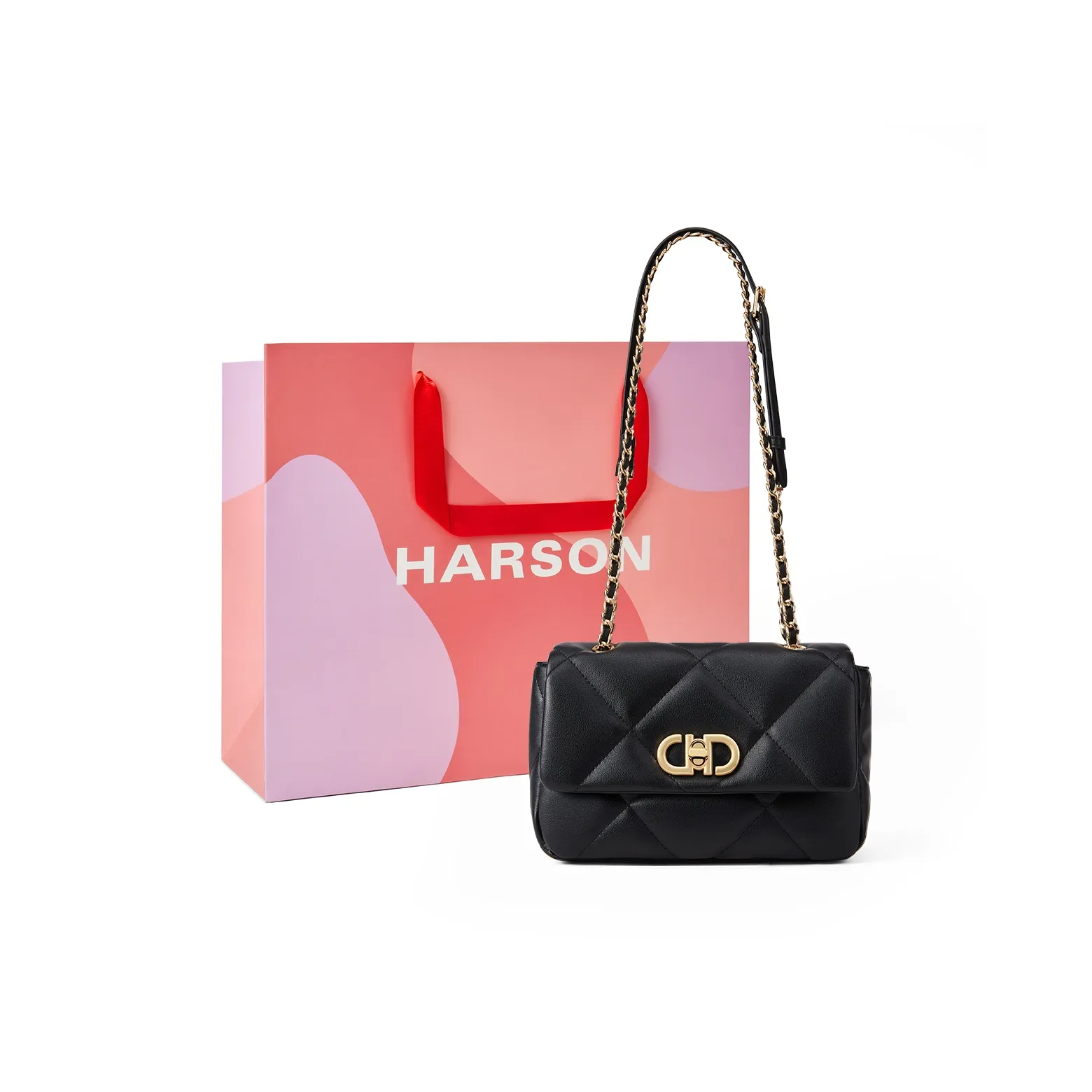 HARSON Коровья кожа Сумка через плечо Маленькая квадратная сумка Средний размер Женская Черный Экрю