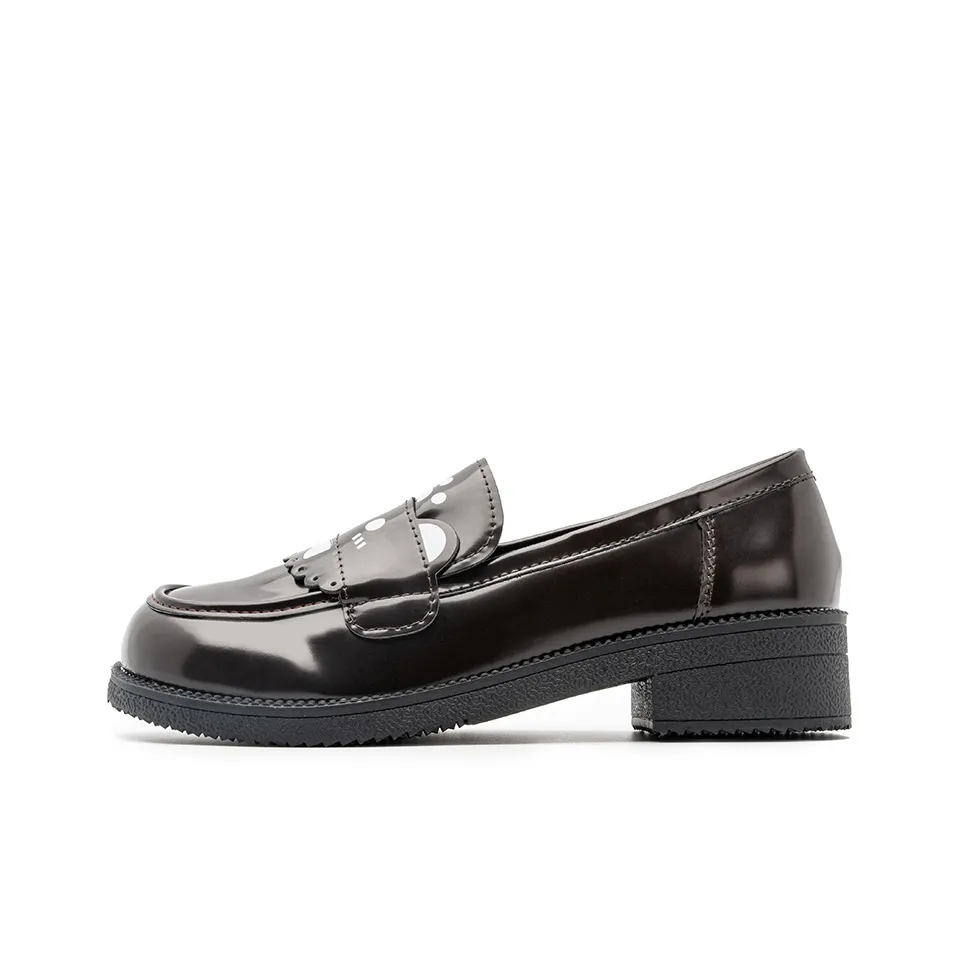 SHUXIAOBEI Cute Kitten JK Shoes Shiny Small Leather Shoes Loafers Medium Heel Women's Brown