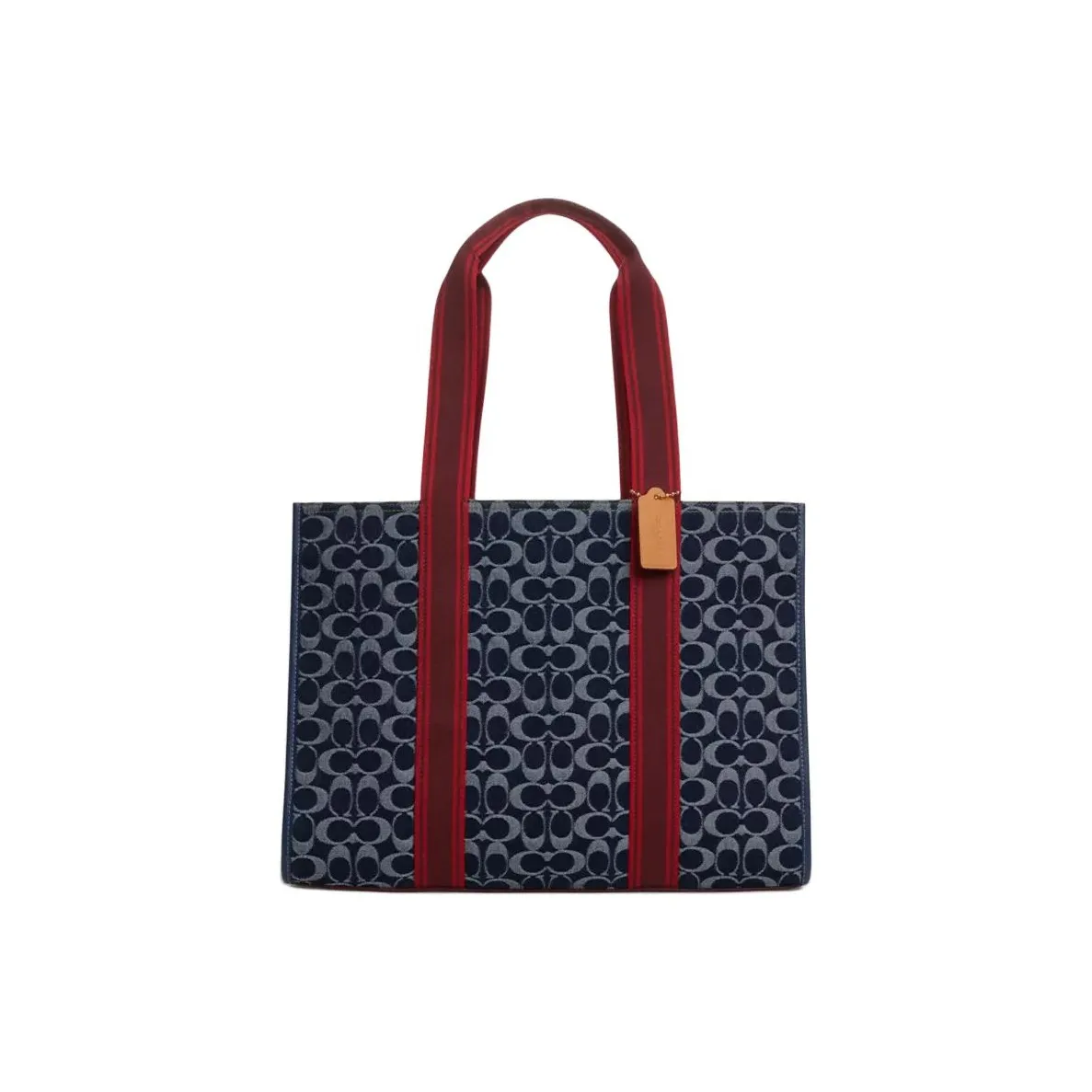 COACH Denim With Leather Tote Bag, Shopping Bag, Handbag Tubas Women's Denim Blue
