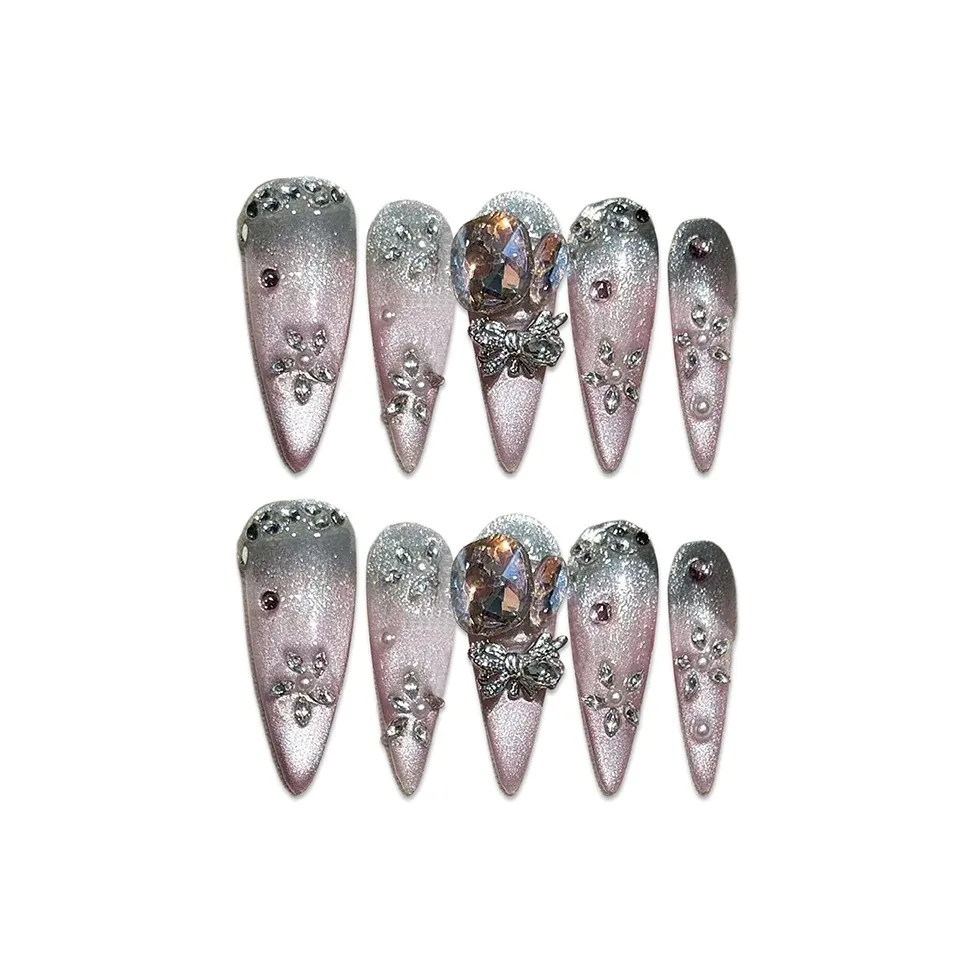 SHANGSHIQIN Luxury Style Fashion Sparkling Rhinestone Элегантность Лаков для ногтей 25 мм Almond Purple Solid Color