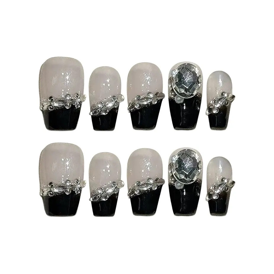 SHANGSHIQIN Мягкий Модный Элегантный Сверкающий страз Осветляющий Лак для ногтей 20 мм Короткий ЛАДДЕР Черный Белый Градиент