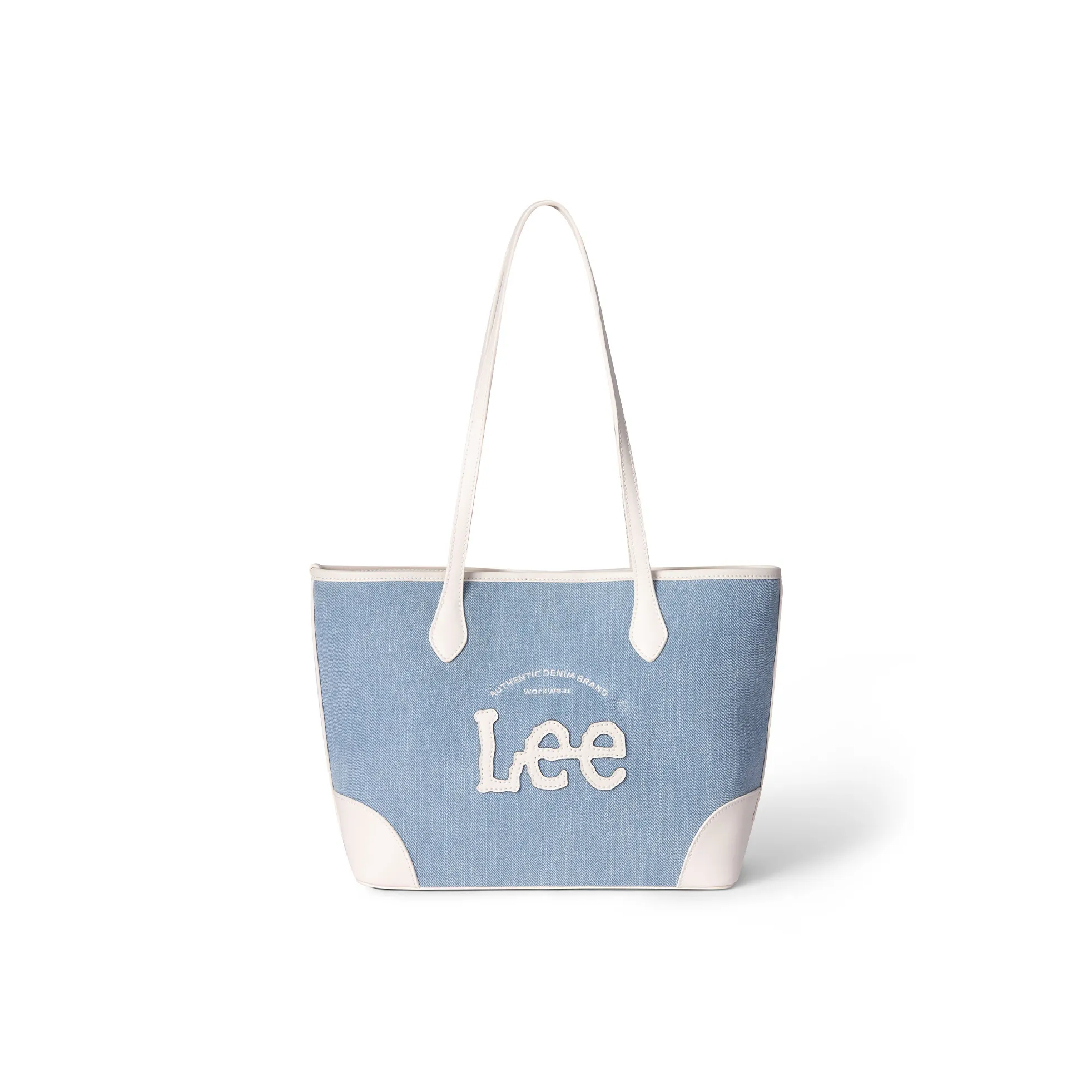 Lee Denim With PU Panel Tote Denim Bag, Shoulder Bag Regular Women's Light Denim Blue