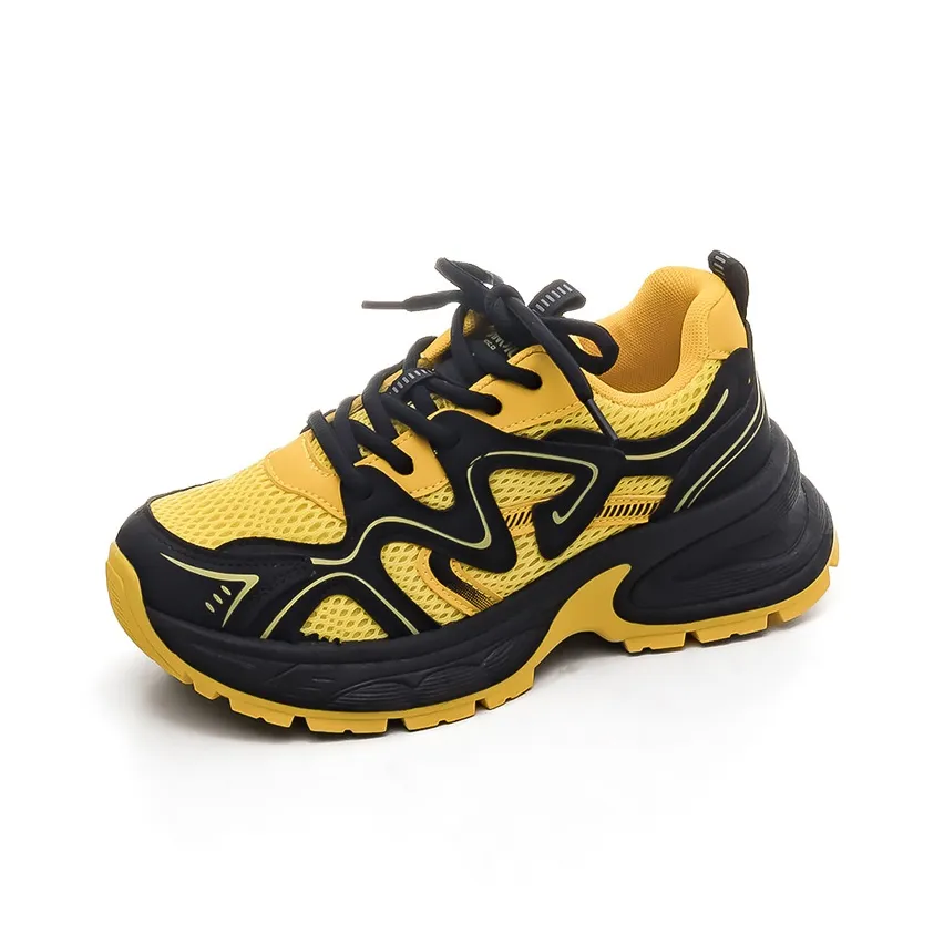 HUANQIU Wear-Resistant Lightweight Height Increasing Low-Top Chunky Sneakers Women's Yellow