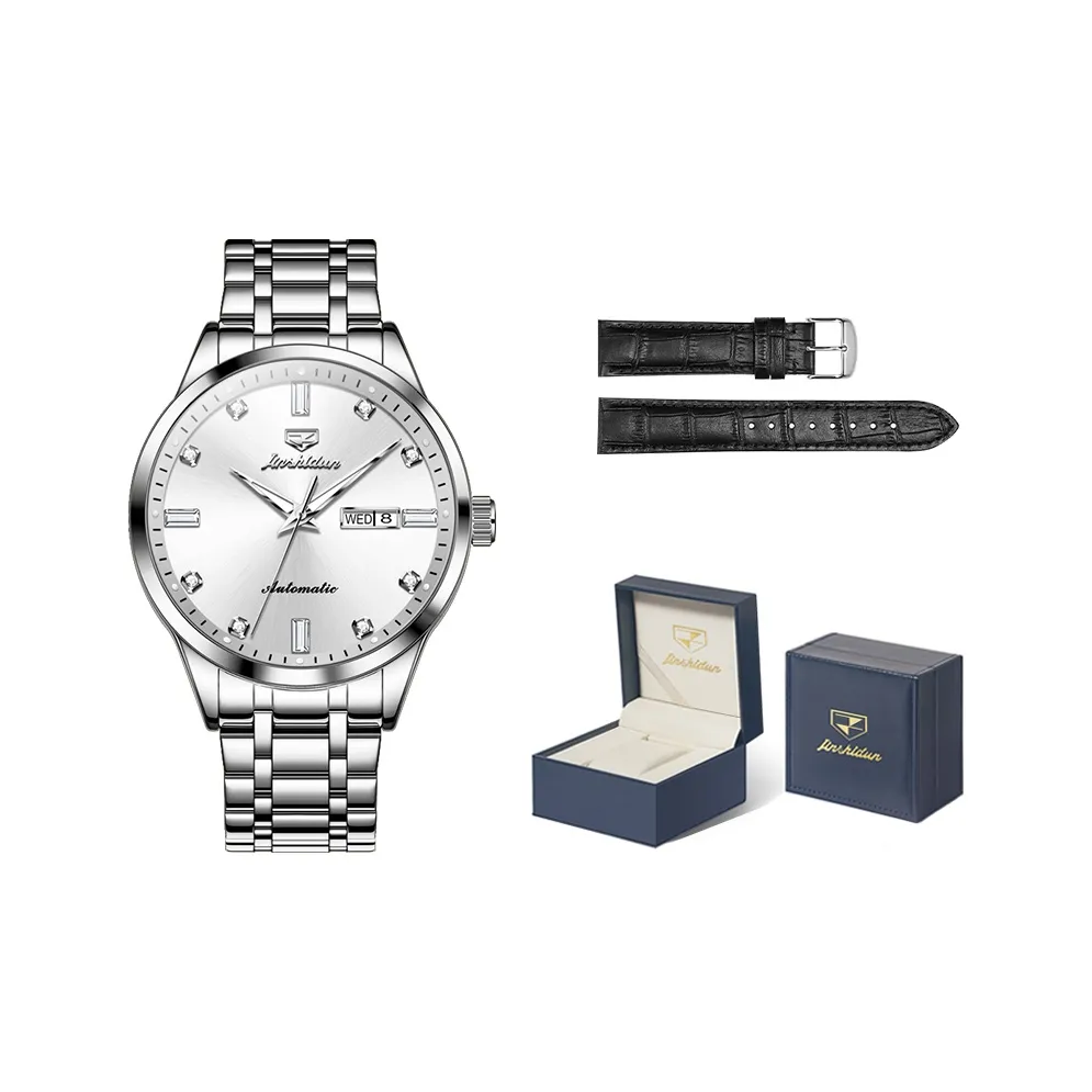 Jin Shi Dun Mechanical Movement Stainless Steel Watchband Watch Men's Watches White Dial