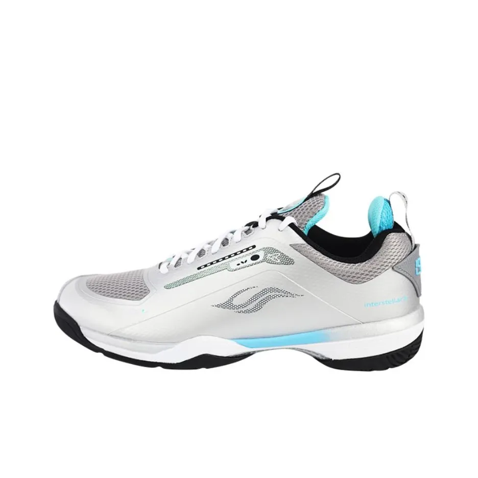 BONNY Slip Resistant Coverage Low Top Badminton Shoes Unisex Silver Blue