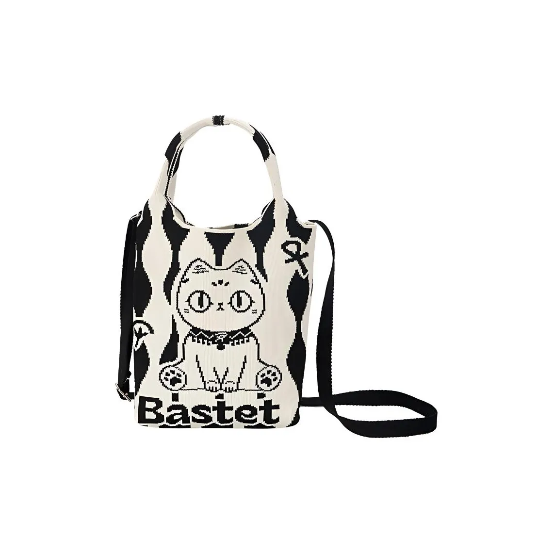 The British Museum High Elastic Line Crossbody Handbag Regular Unisex Black White