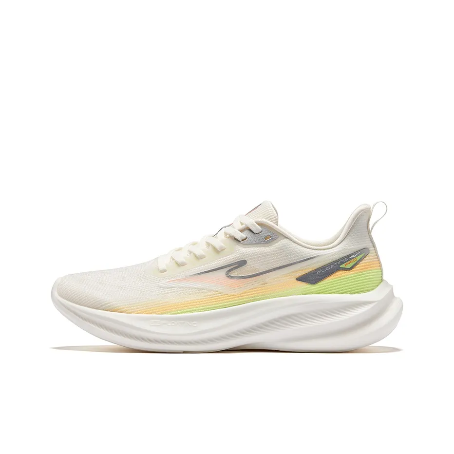 Erke Cushioning Breathable Lightweight Low-Top Training Running Shoes Men's Microcrystal White Fluorescent Sprig Green