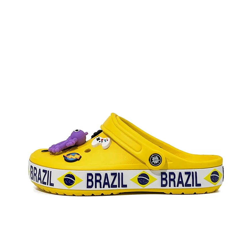 OUBT Brazil Soccer Theme, Letter 3D Effect Doll Clogs Men's Yellow