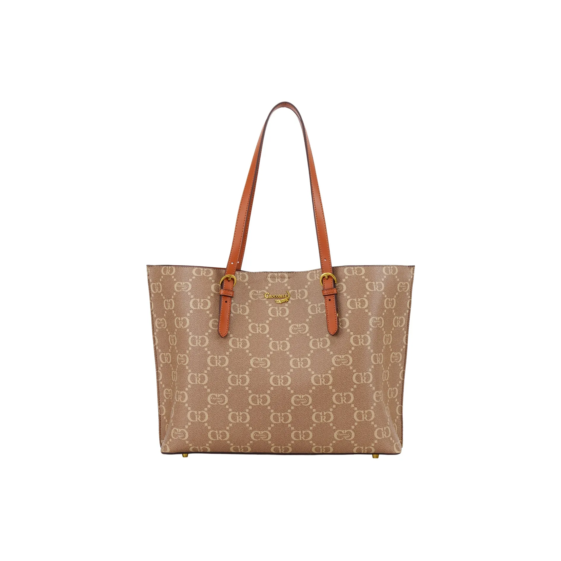 Крокодил PVC Тоут Сумка Сумка для покупок Сумка на плечо Большая Женская Хаки Карамель