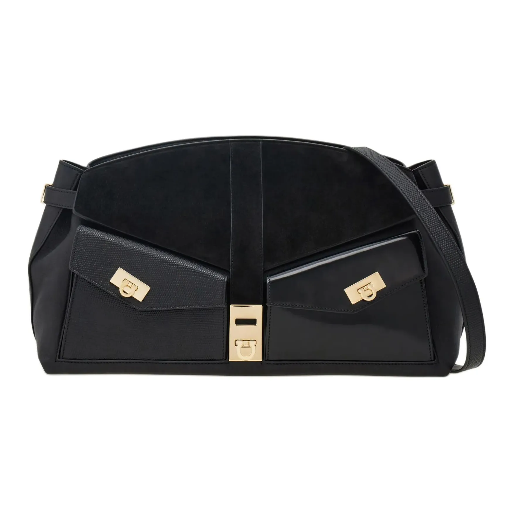 FERRAGAMO Hug Cow Leather Evening Bag Shoulder Bag Tubas Women's Black