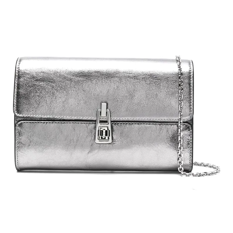 COCCINELLE Magie Cow Leather Clutch Shoulder Bag Women's Silver
