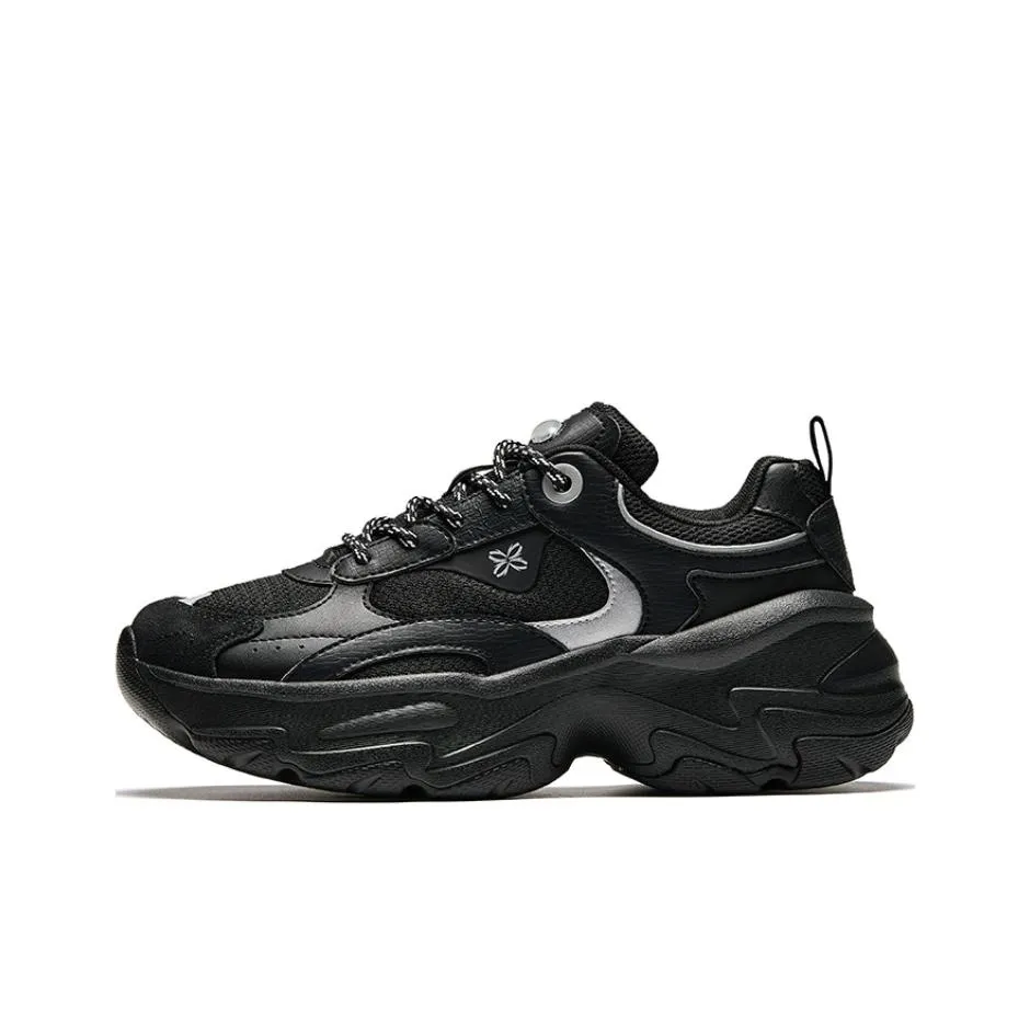 ANTA Устойчивость к истиранию Покрытие Поддержка Низкий Топ Толстая подошва Кроссовки Женские Черный Серебряный