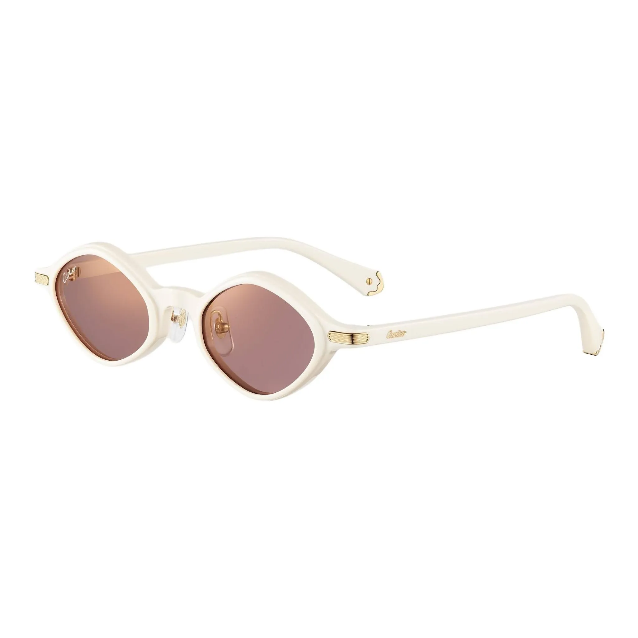 CARTIER Acetate Metal Irregular Shape Sunglasses Women's White