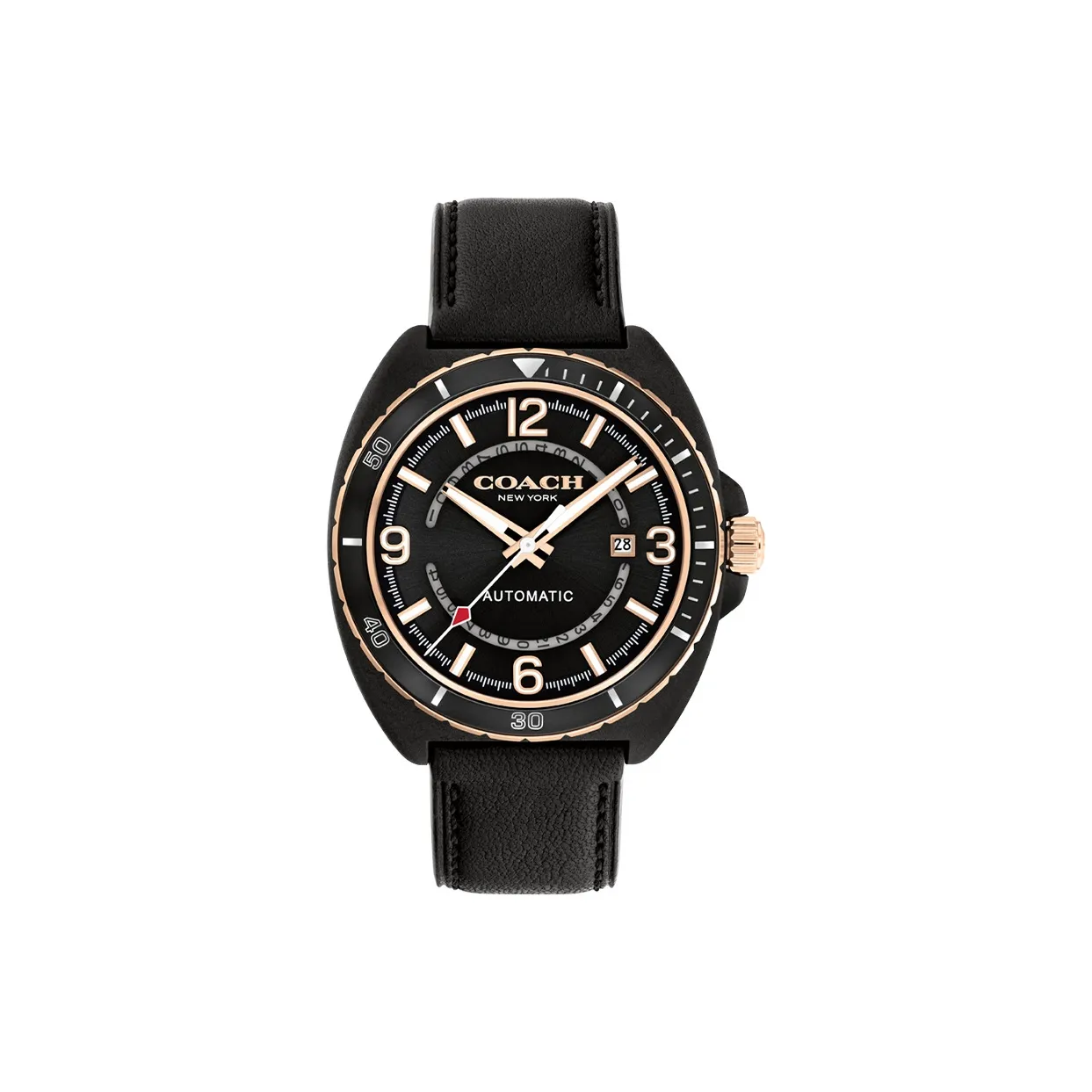 COACH CHARTER Collection Wrist Watch Mechanical Movement Cow Leather Strap 44.5mm Black Dial Unisex
