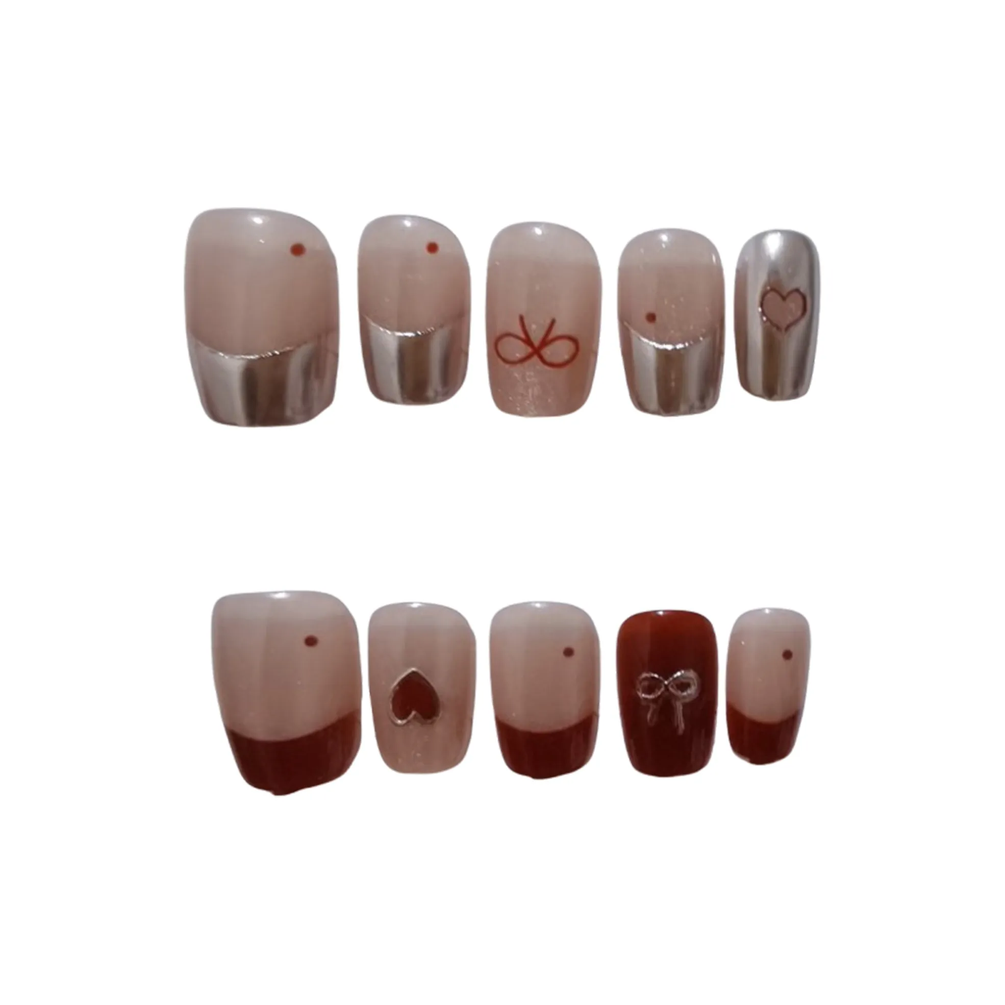 SHANGSHIQIN Французский Сладкий стиль Сердце Бант Осветляющий Короткий Claws 20mm Короткий LADDER Красный Градиент