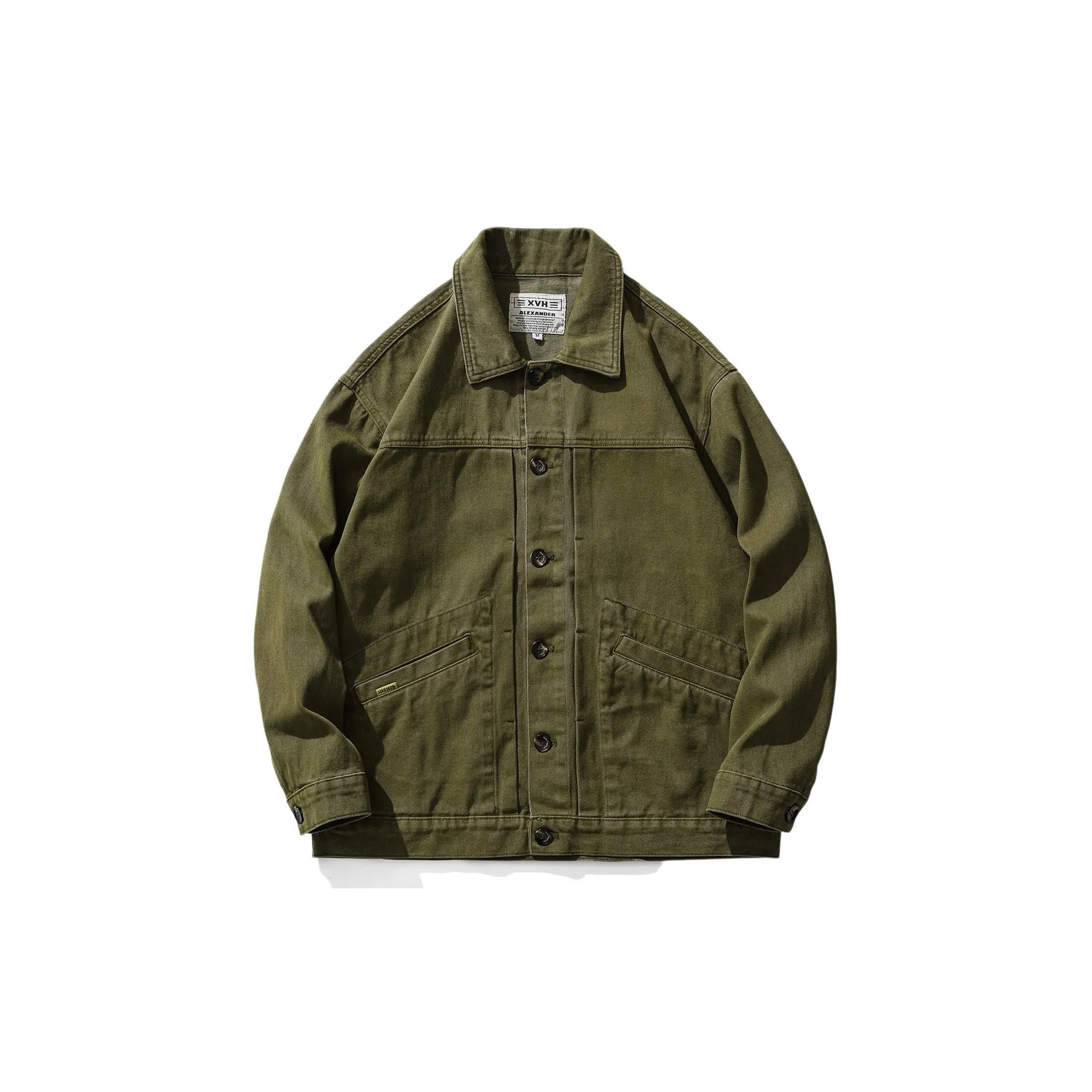 GELANLU Denim Jacket Men's Army Green