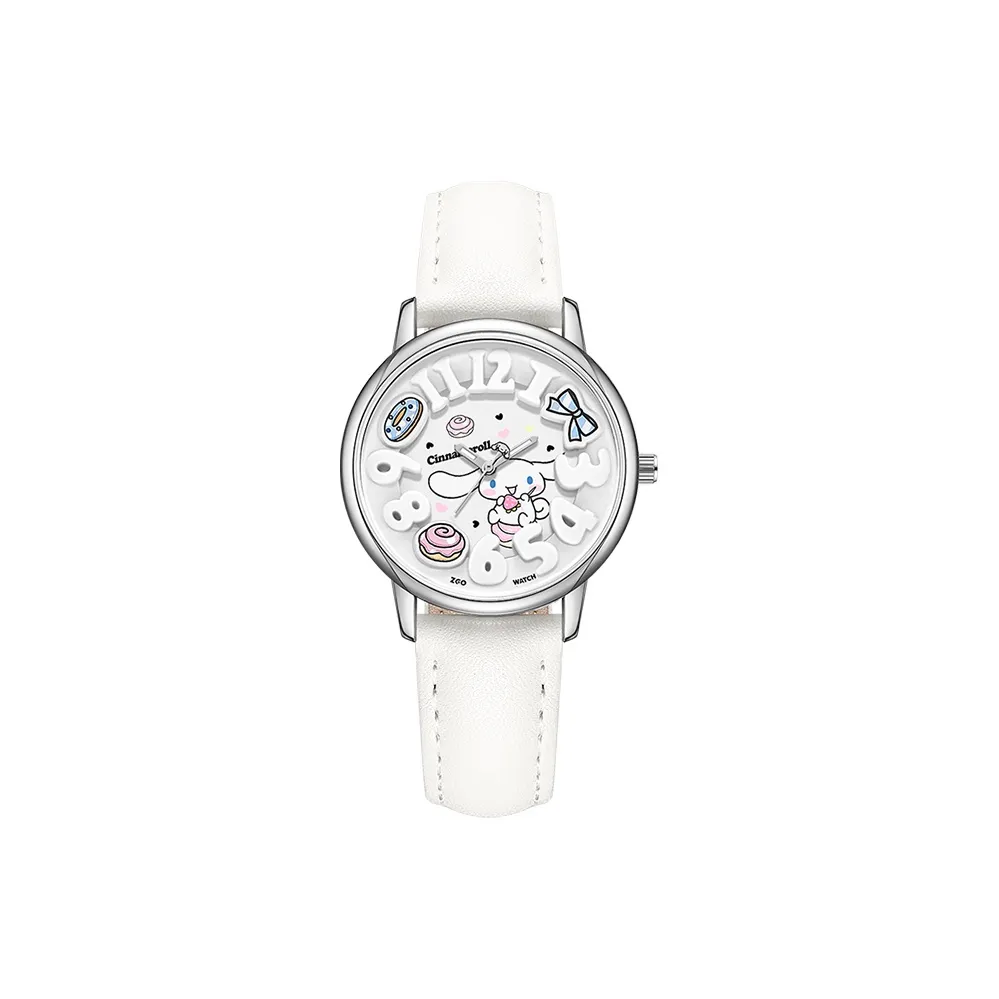 Zgo Sanrio Co Branded Кварцевый механизм Кожаный ремешок Часы Женские часы Белый циферблат