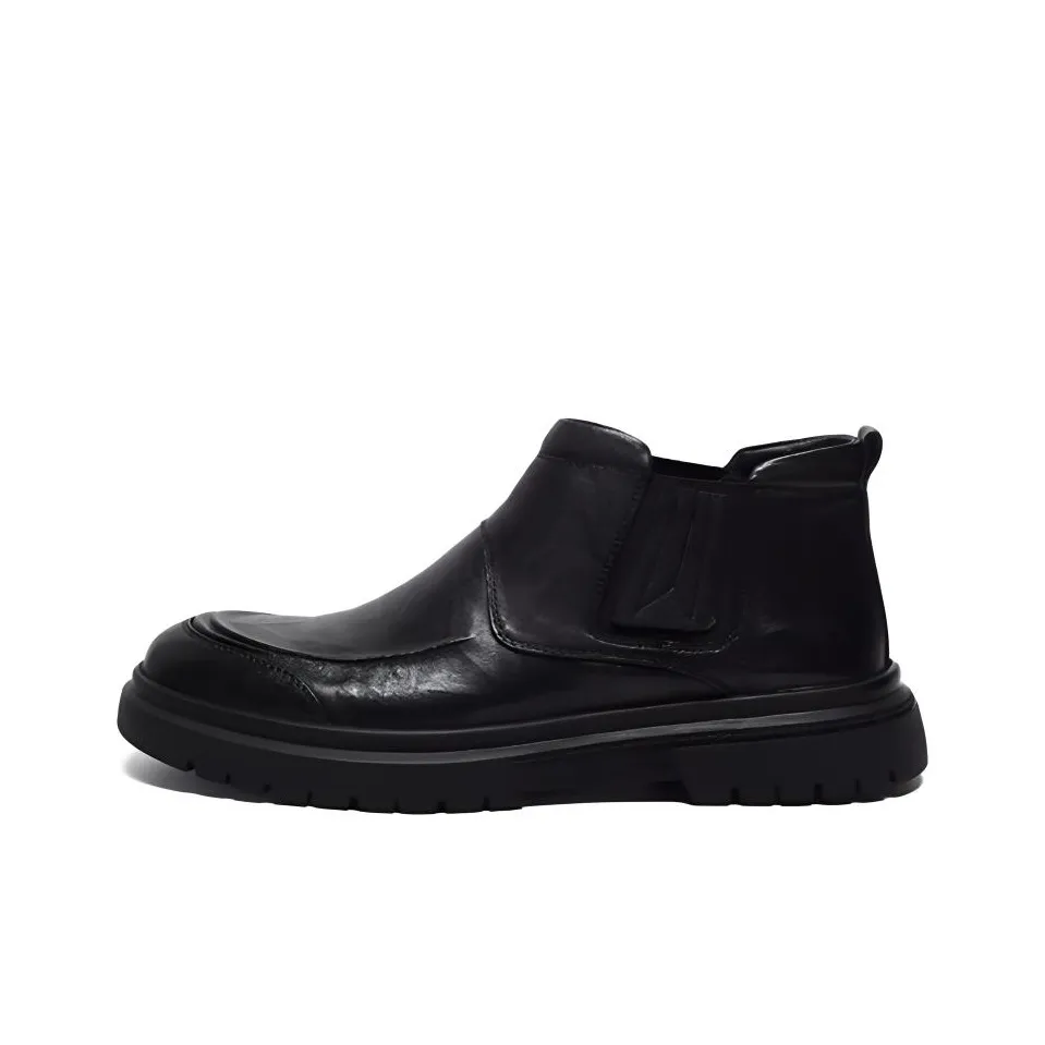 Ruomini Ankle-Length Chelsea Boots Low Heel Men's Black