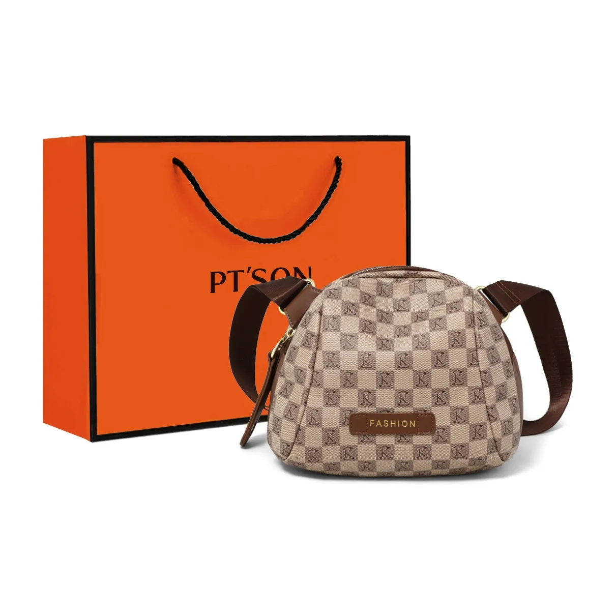 PT'SON ПВХ Маленькая Круглая Сумка Сумка через плечо Женская Кофейная