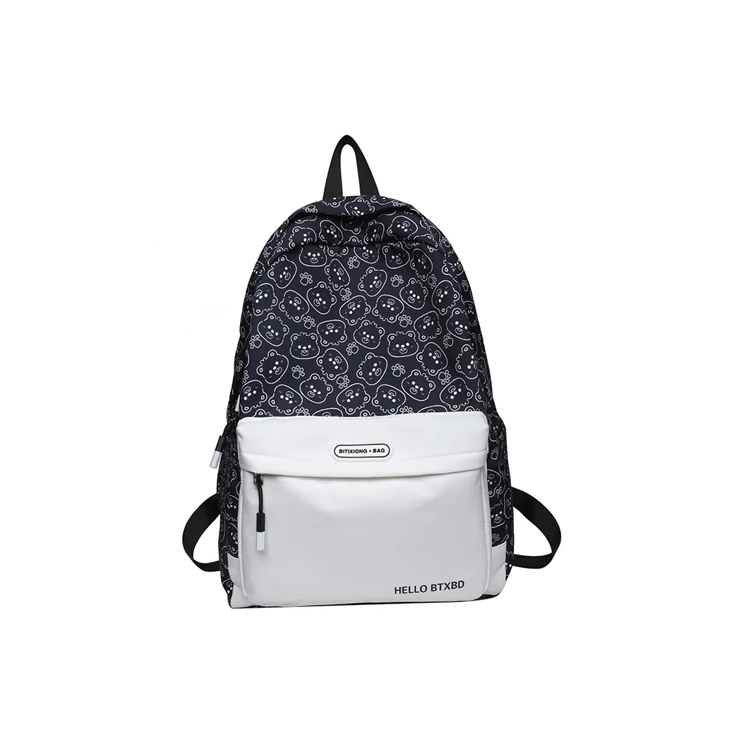 Travel Nylon Backpack Regular Unisex Black/White