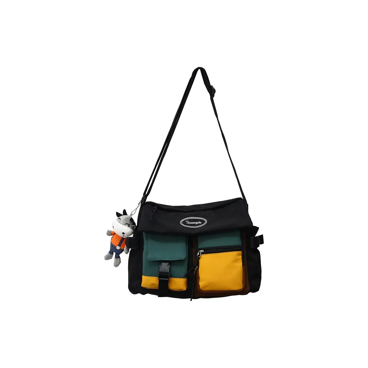 Travel Nylon Crossbody Bag Regular Unisex Black/White