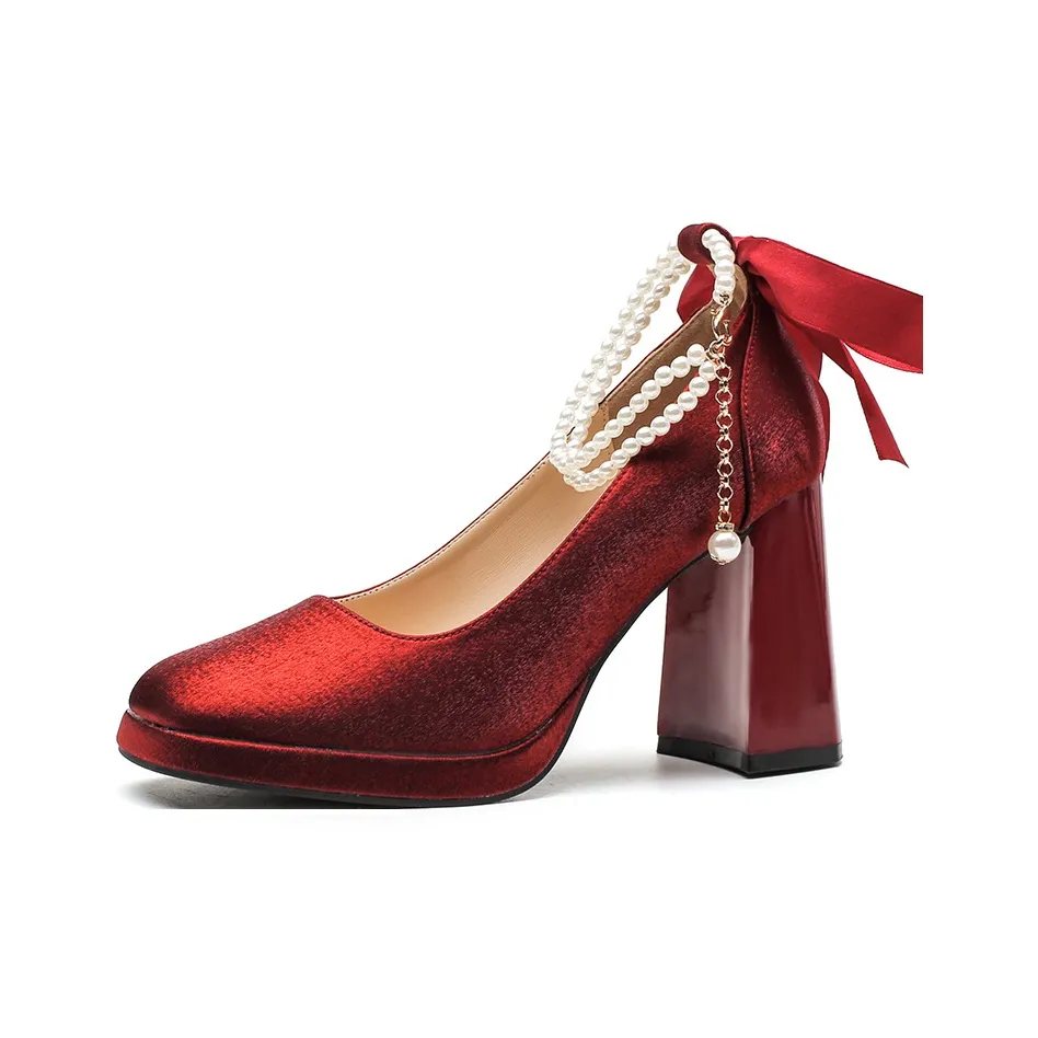 BIGTREE Грубый каблук Высокие каблуки Женские Красный