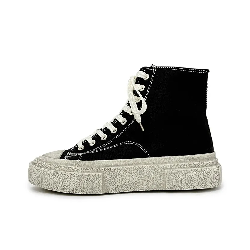 SLnU★3 Anti Slip And Wear Resistant Height Increasing High Top Canvas Shoes Unisex Polished Black