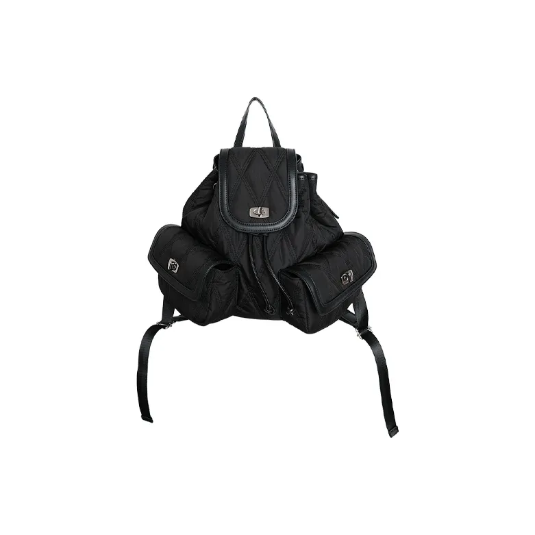 YAMAGUCHI MIOKO Imitation Silky Cotton Backpack Unisex Diamond Black Plaid