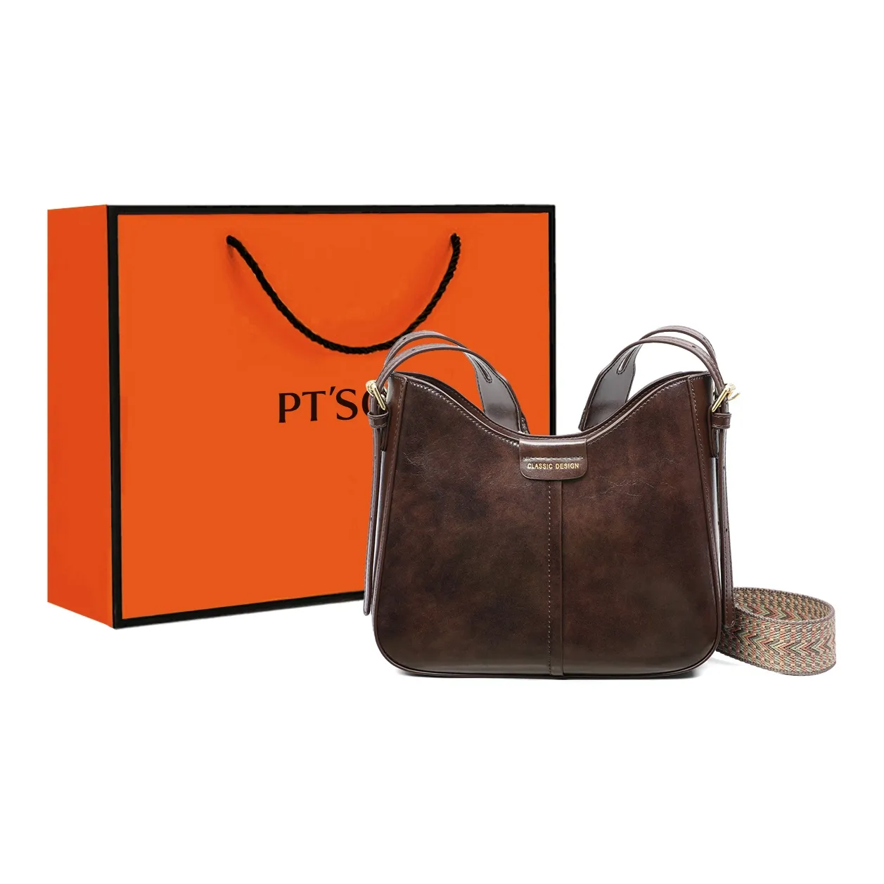 PT'SON Коровья кожа Сумка через плечо Женская Кофейная