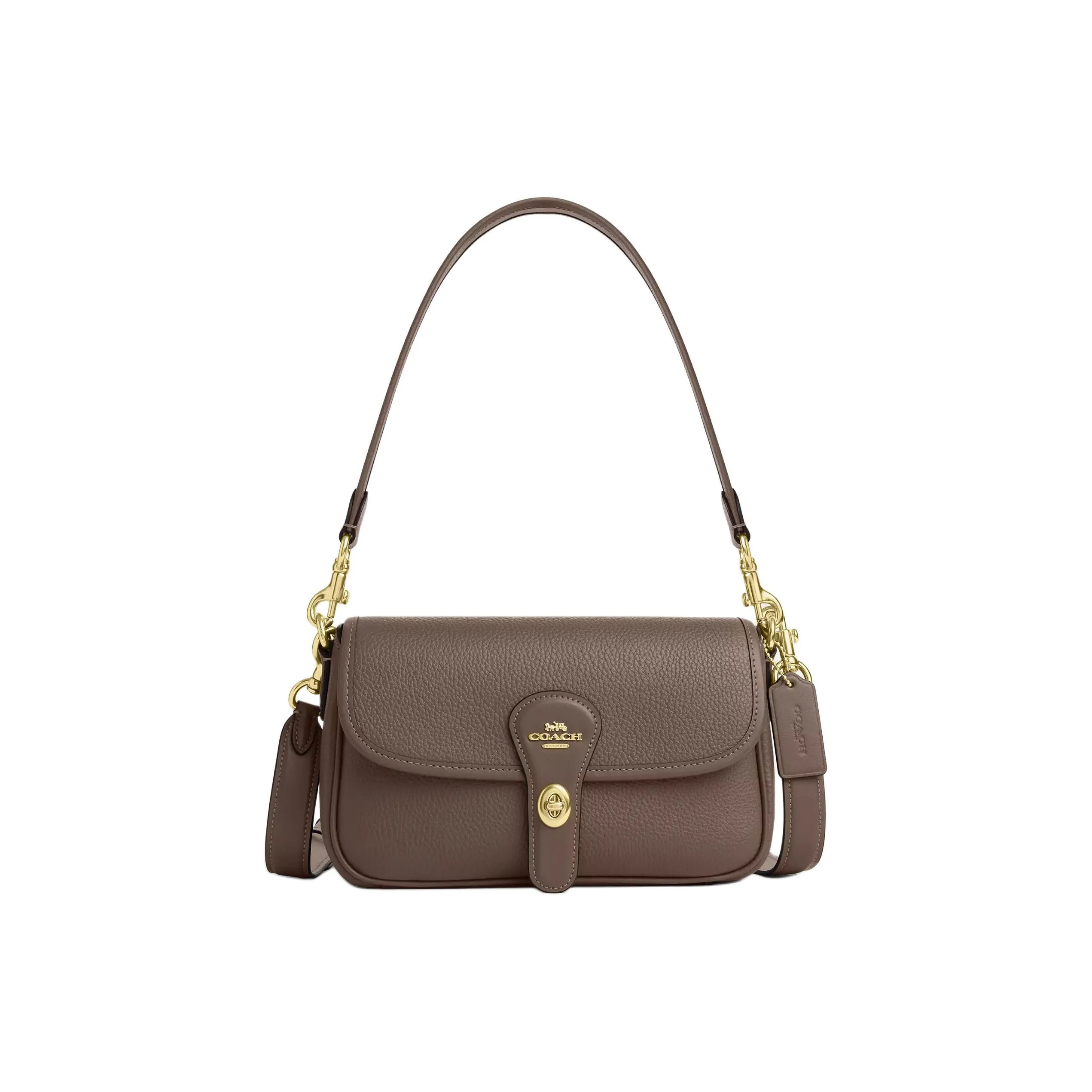 COACH Hadley Litchi Grain Leather Shoulder Bag Medium Women's Gold with Dark Gemstone