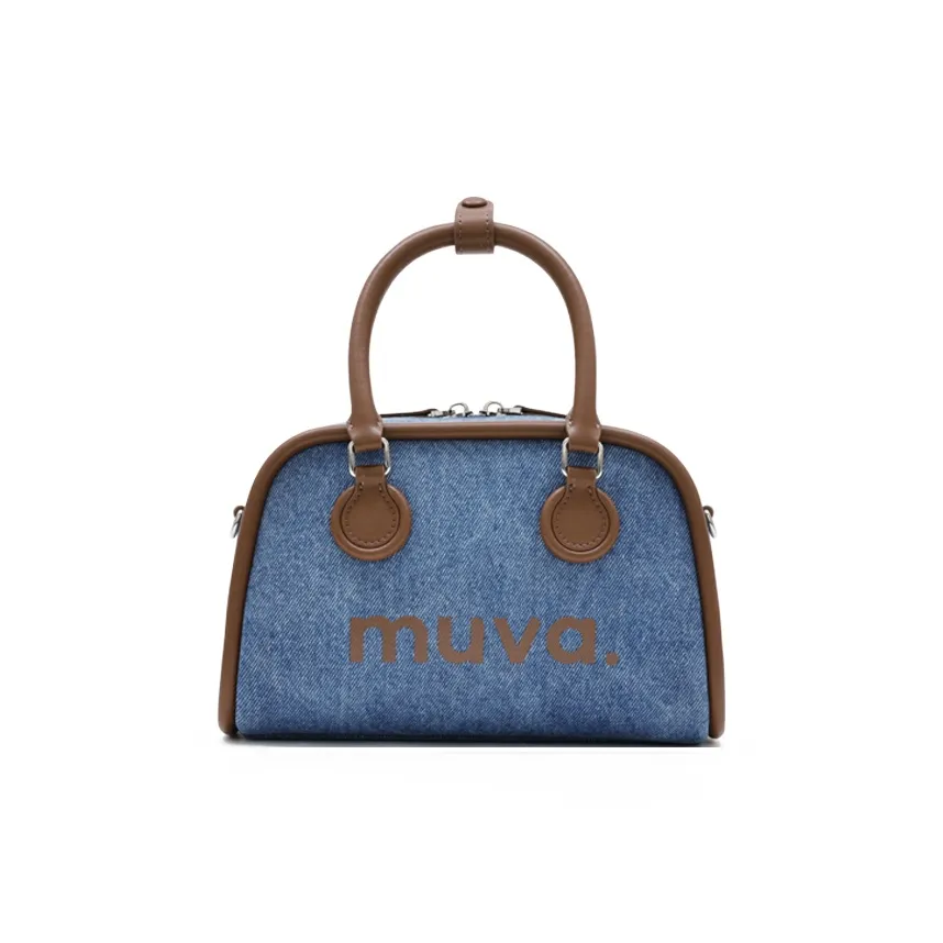 MUVA Canvas Canvas Bag Handbags Women's Denim Blue/Canvas Brown