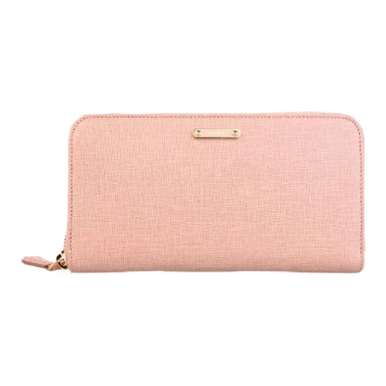FENDI Leather Long Zip Closure Wallet Women's Nude Pink