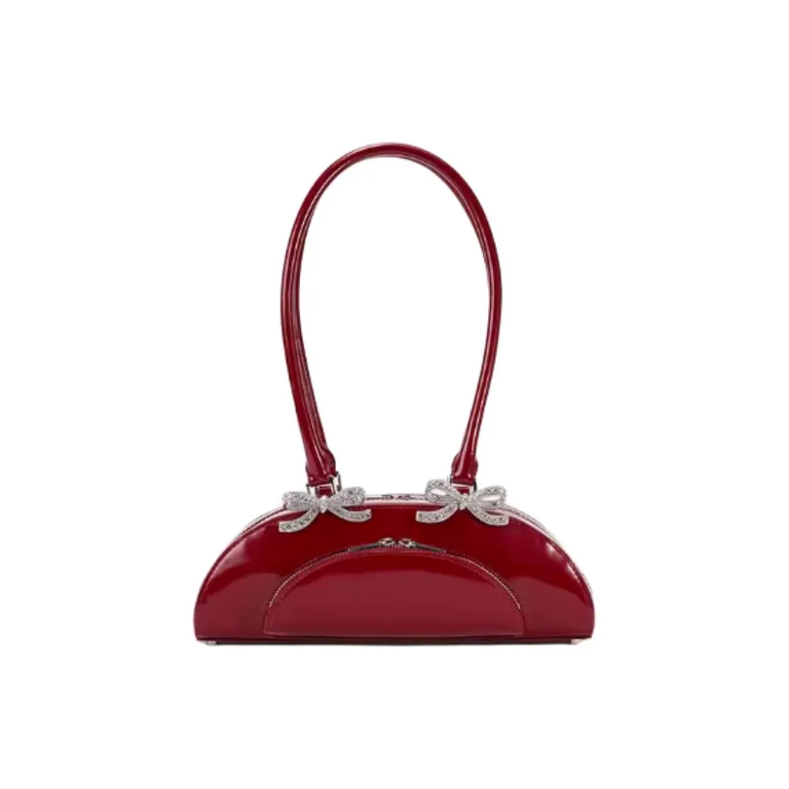 Self portrait Cow Leather Shoulder Bag, Bowling Bag, Shoulder Bag Mini Women's Burgundy