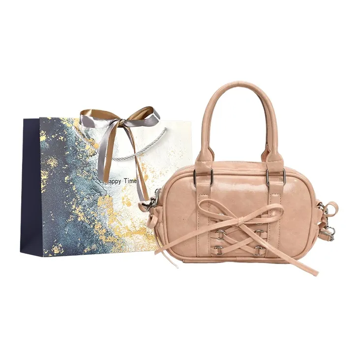 Iman's House PU Bowling Bag Shoulder Bag Handbag Women's Pink/Gray Blue/Ecru Black