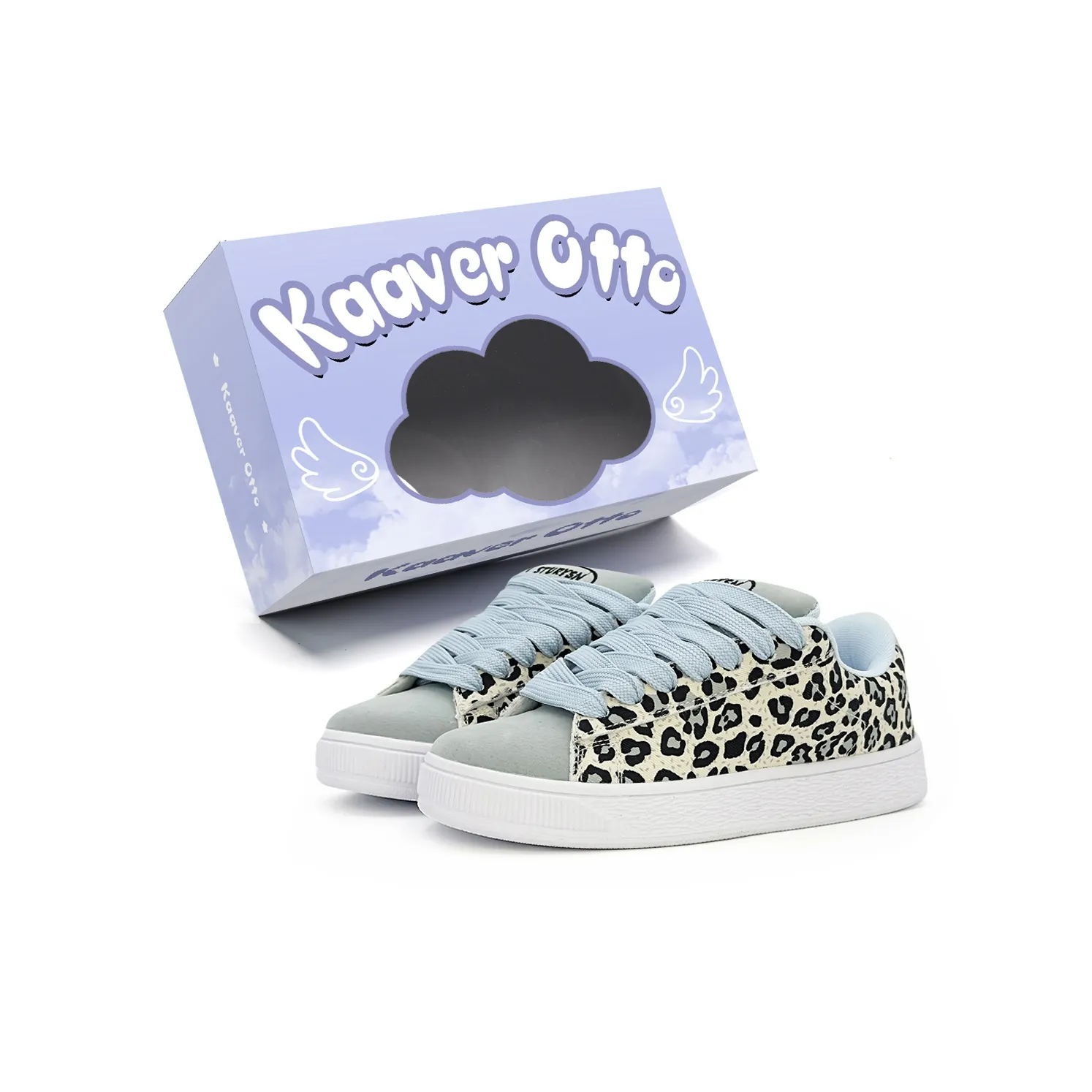 KAAVER OTTO Cushioning Lightweight Breathable Low-Top Skateboard Shoes Women's Blue Leopard Print