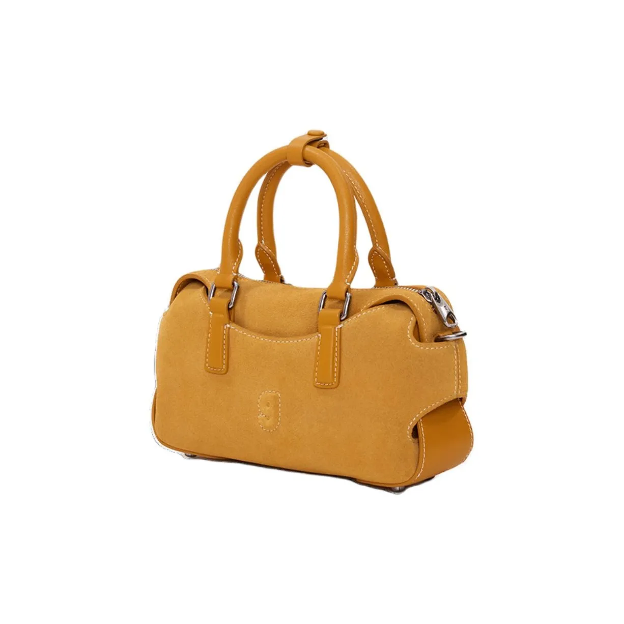 KUNOGIGI Cow Leather Boston Bag, Shoulder Bag, Crossbody Bag, Handbag Trumpets Women's Suede Ginger Yellow
