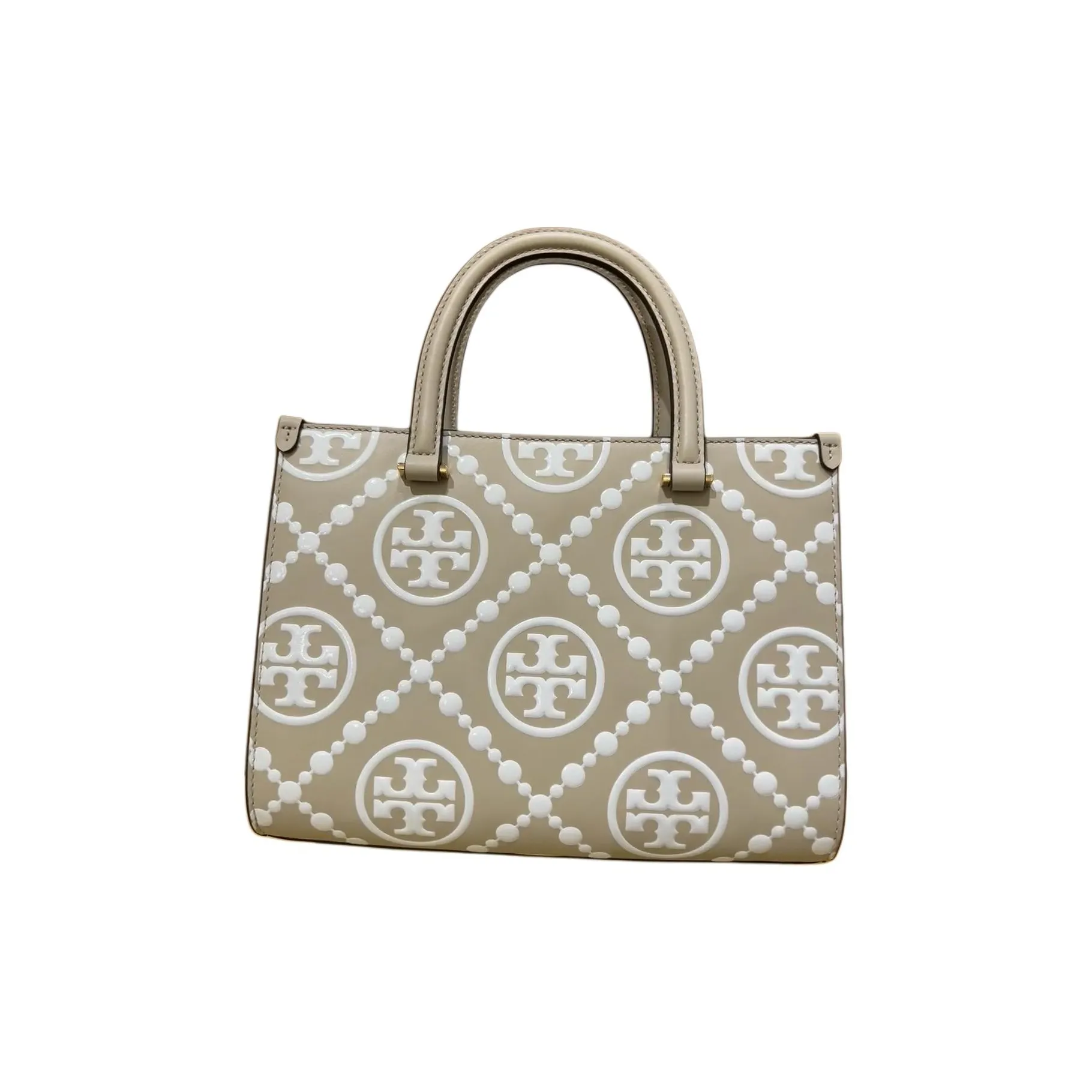 TORY BURCH T Monogram Cow Leather Tote Bag Shopping Bag Shoulder Bag Crossbody Bag Handbag Medium Size Women's Beige