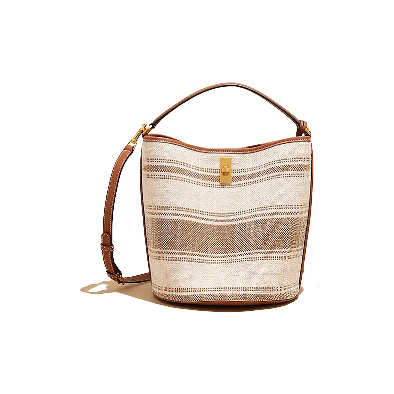BEMIX PETS Canvas With Leather One Shoulder Handbag Regular Women's Beige & Tea Brown Patchwork