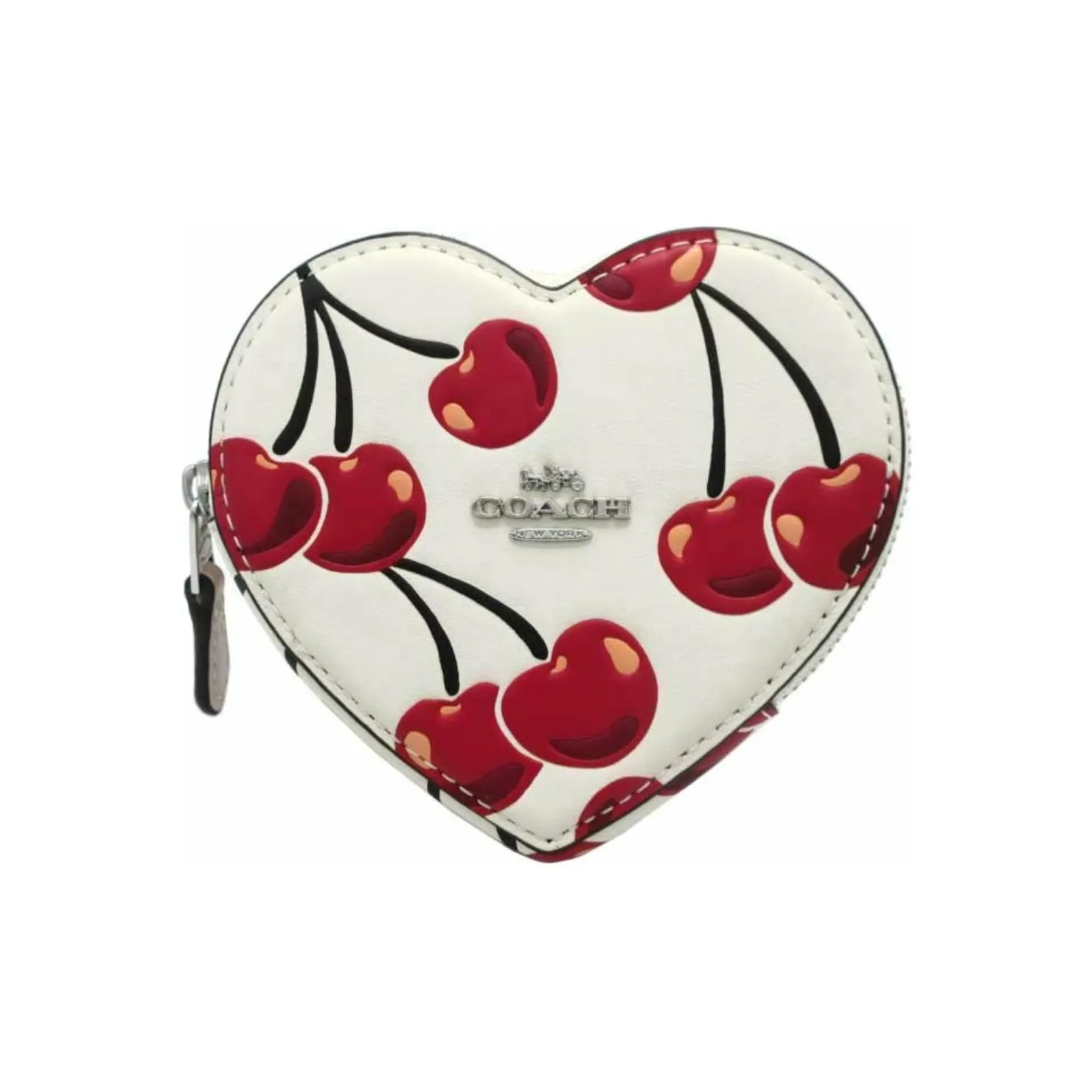 coach Anniversary Coated Canvas Heart Shaped Bag Coin Purse Mini Women's White & Red